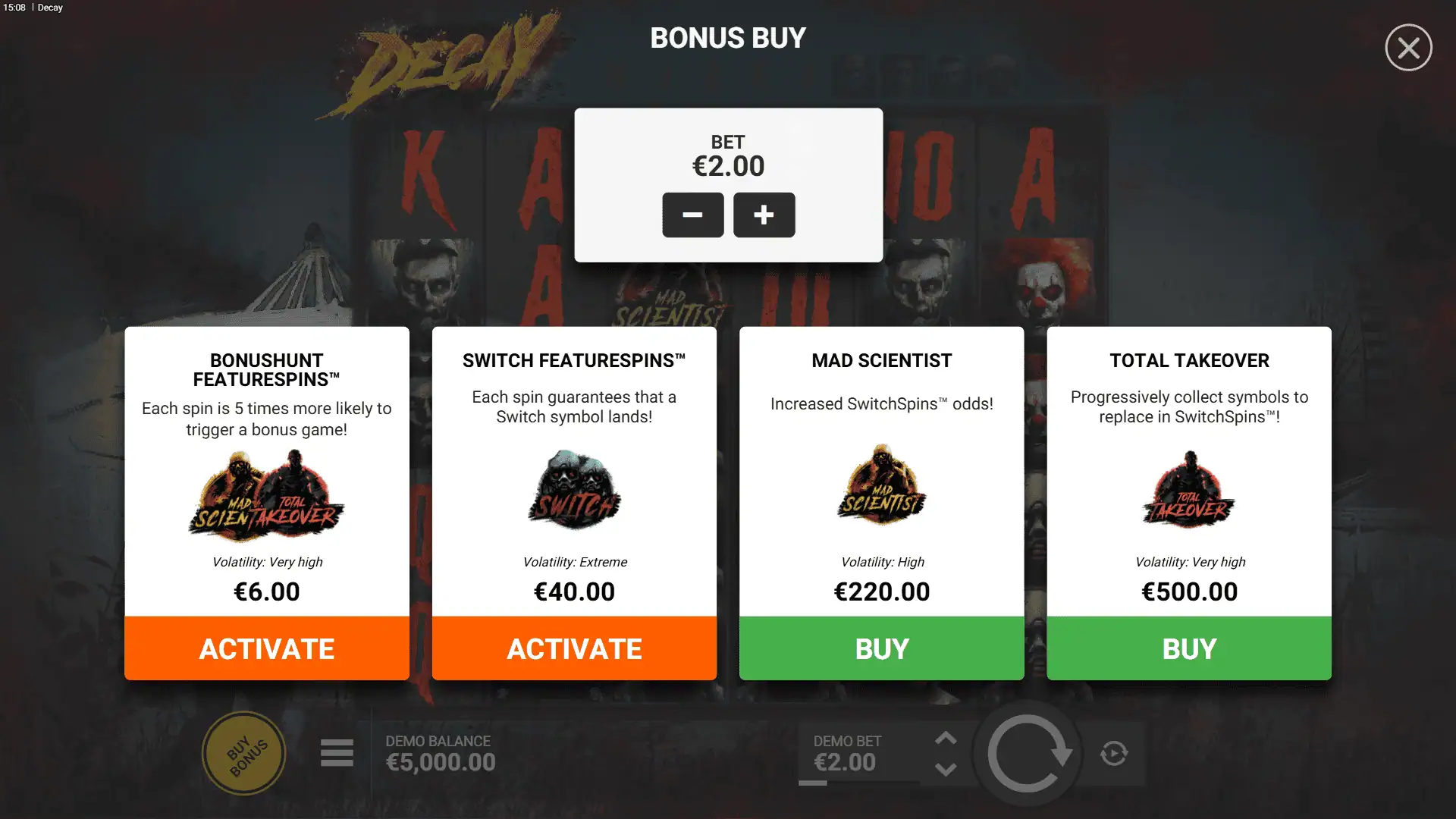 Decay bonus buy menu