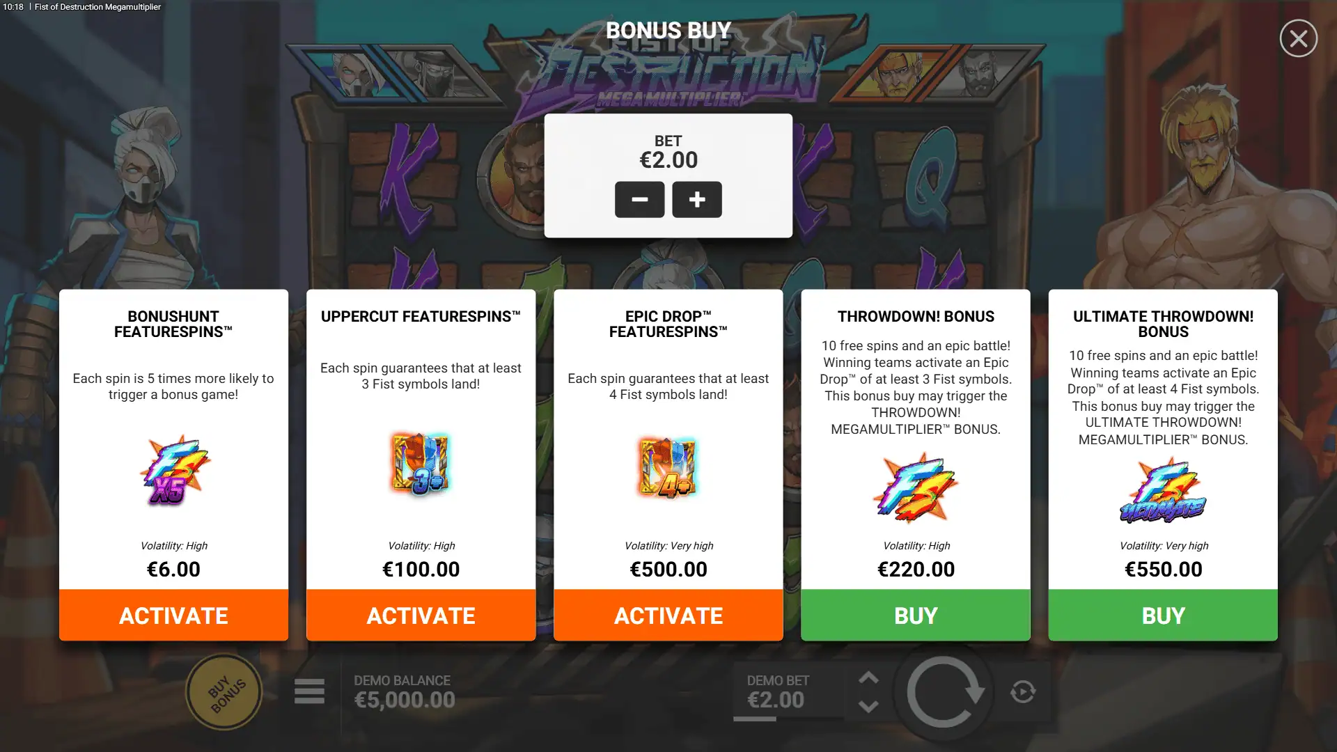 Fist of Destruction Megamultiplier bonus buy menu