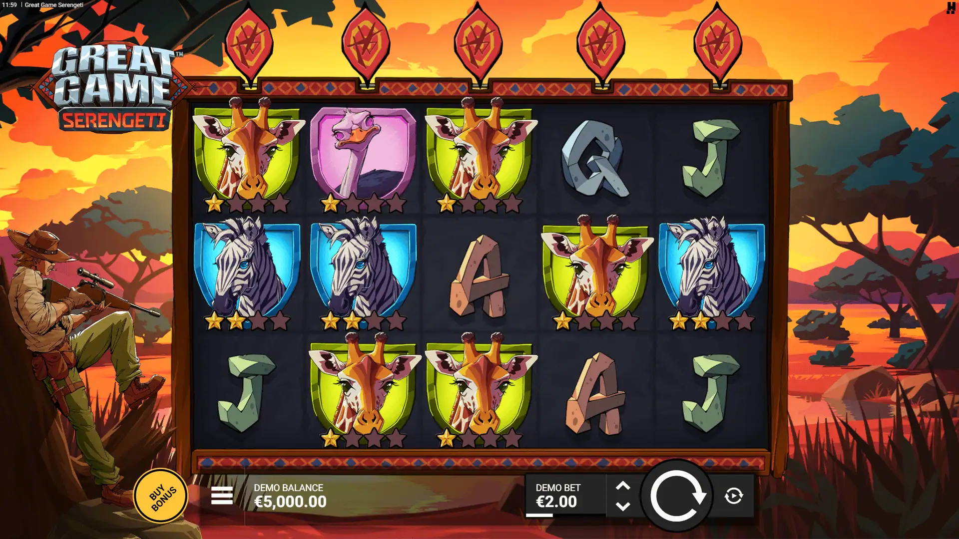 Great Game Serengeti slot gameplay reels
