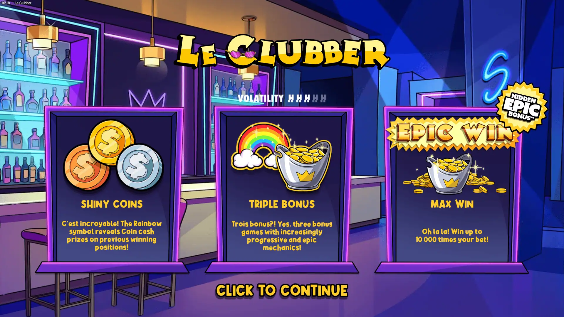 Le Clubber slot intro screen