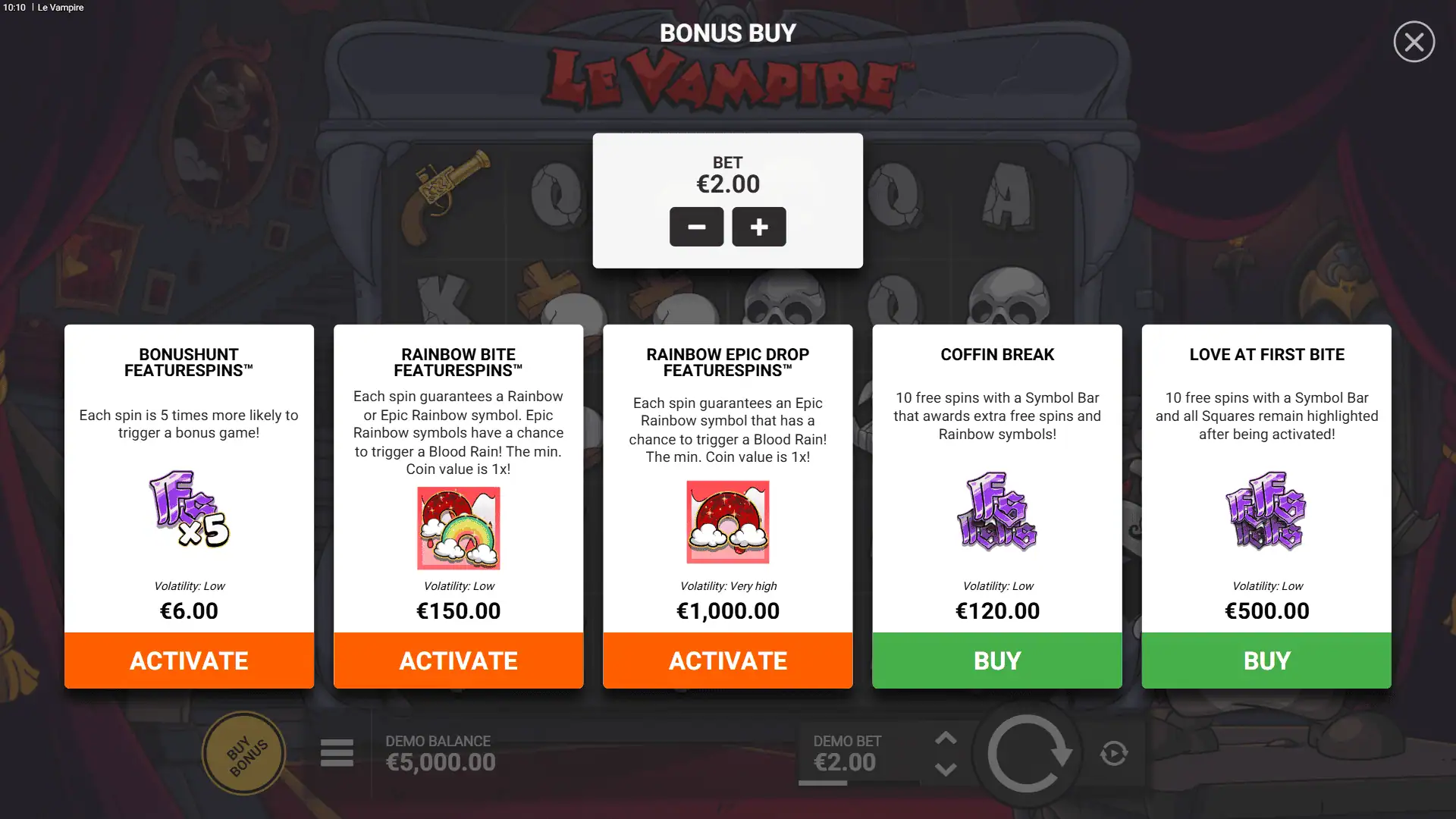 Le Vampire bonus buy menu