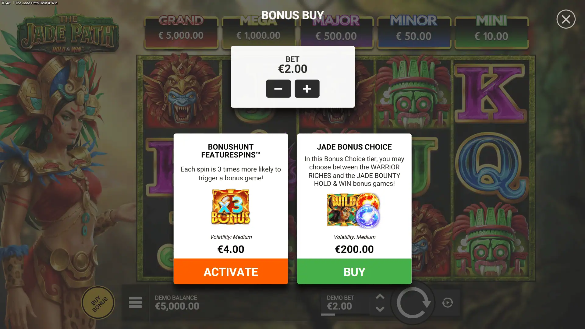 The Jade Path Hold & Win bonus buy menu