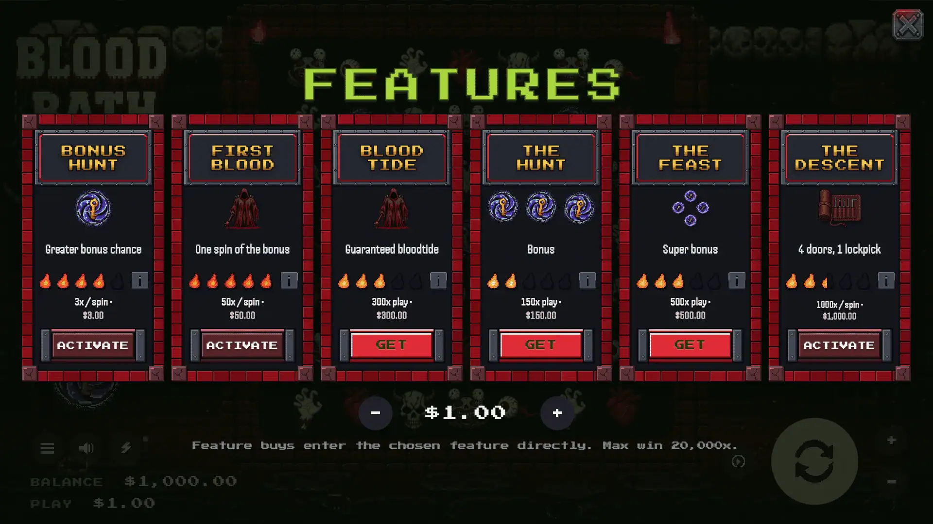 Bloodbath bonus buy menu