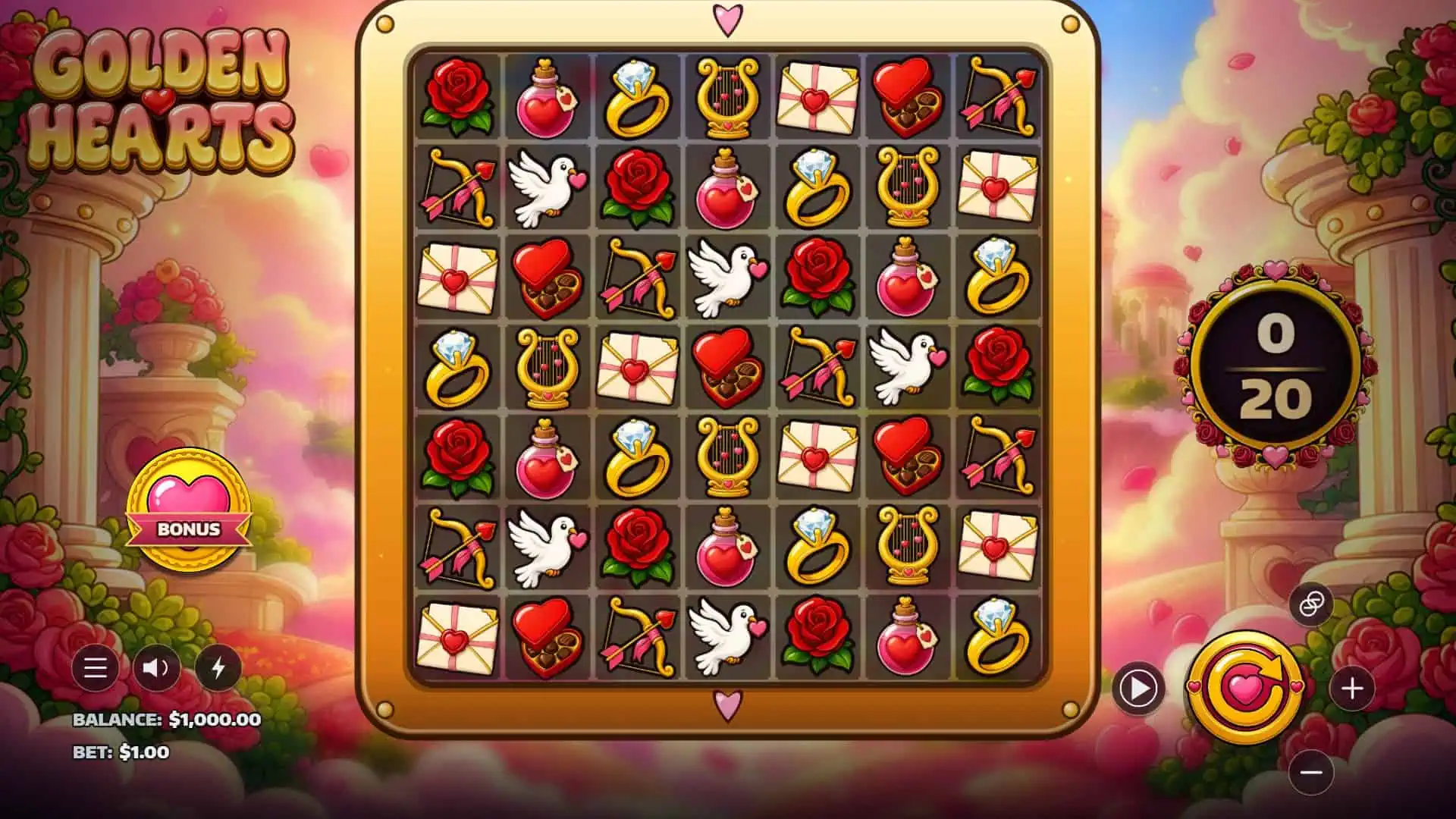 Golden Hearts slot gameplay reels