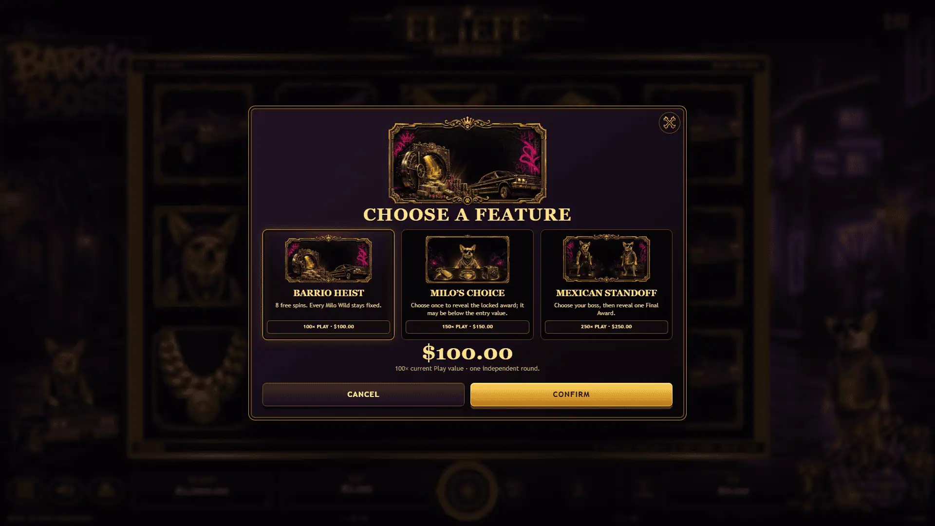 El Jefe bonus buy menu