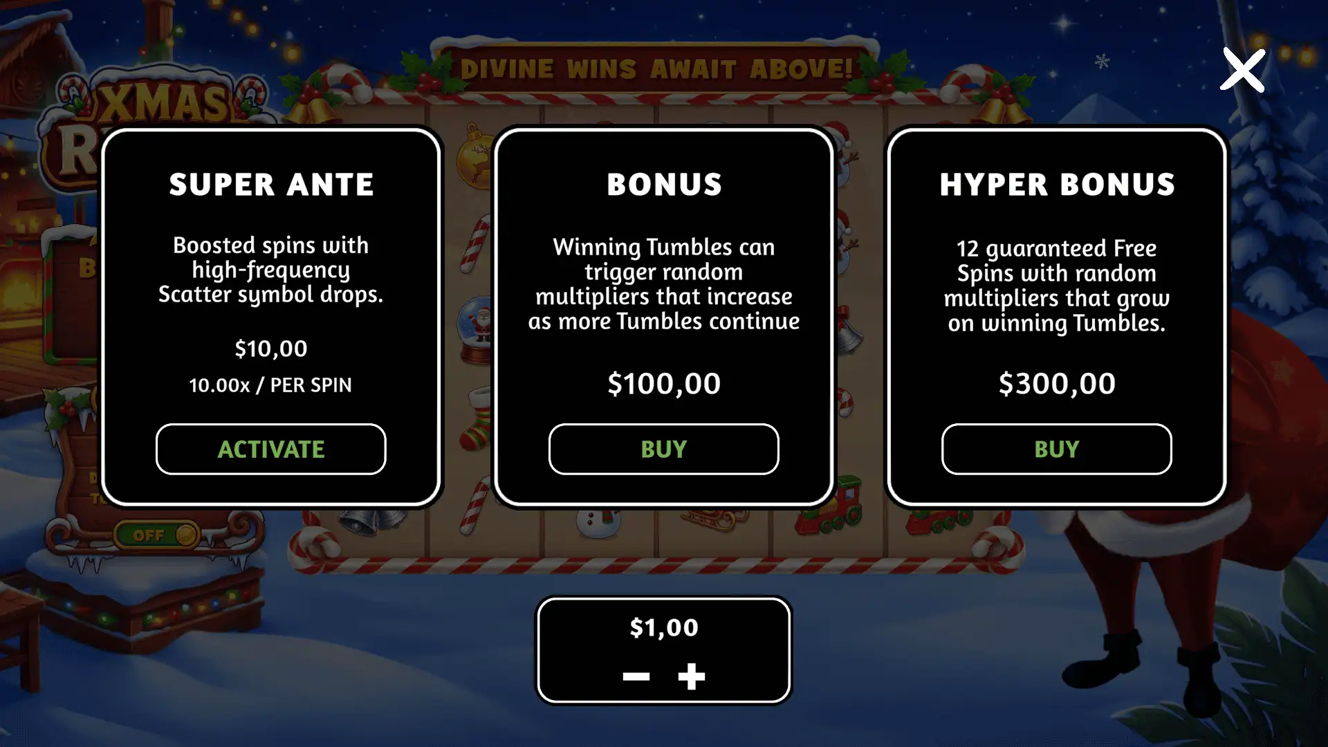 Xmas Riches bonus buy menu