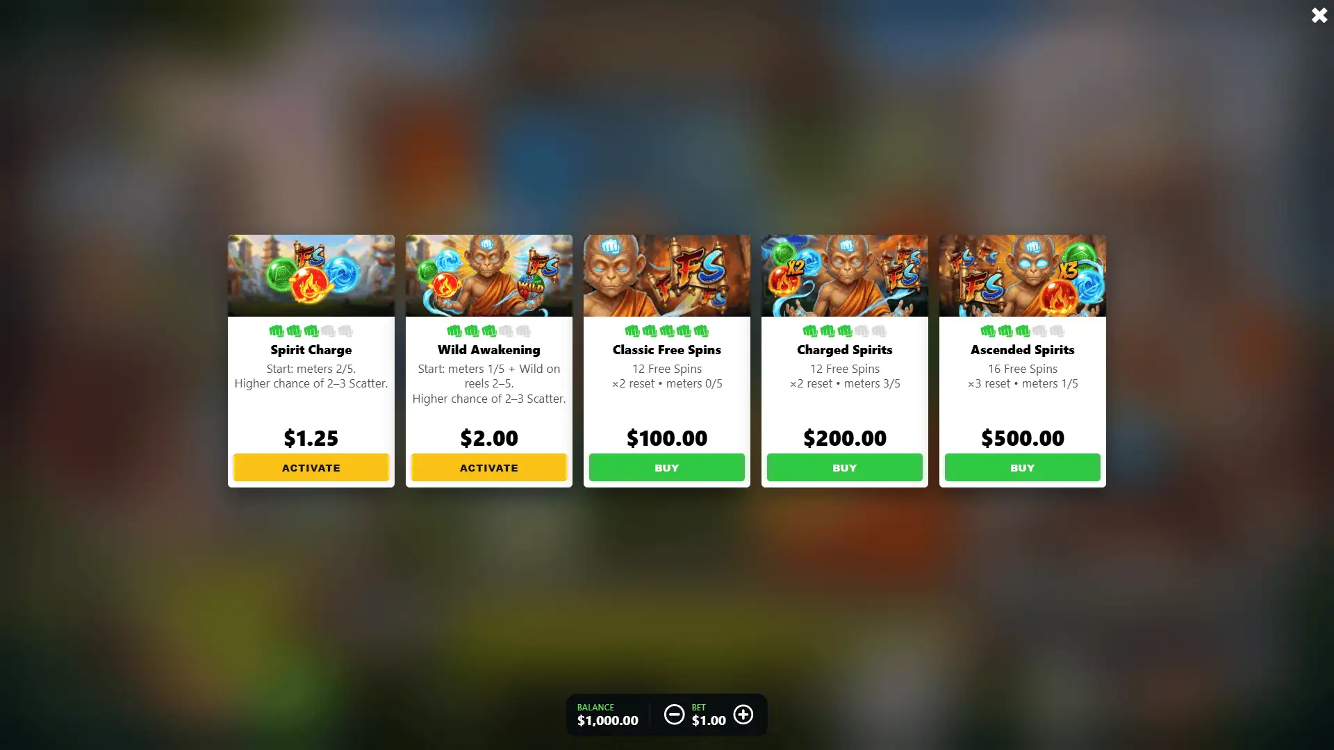 Elemental Master bonus buy menu
