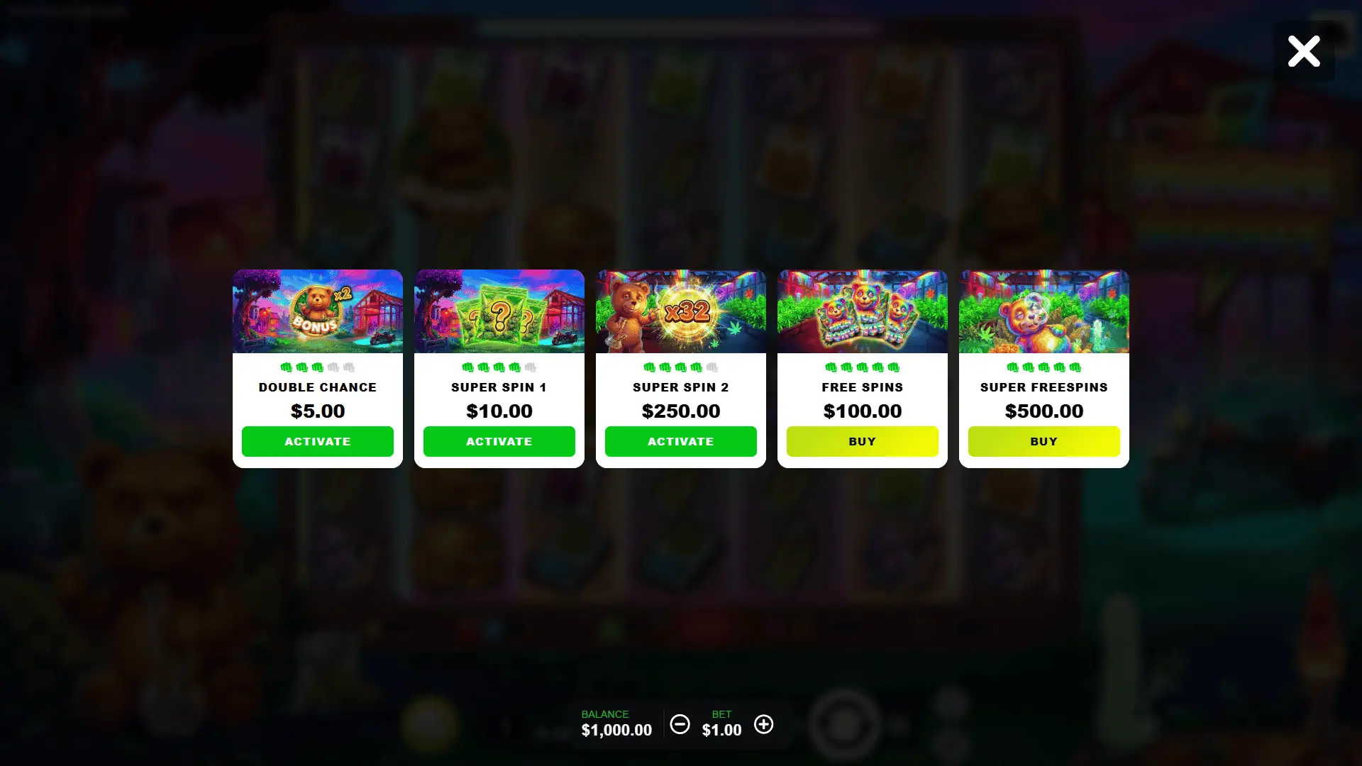 Super High Buddy bonus buy menu