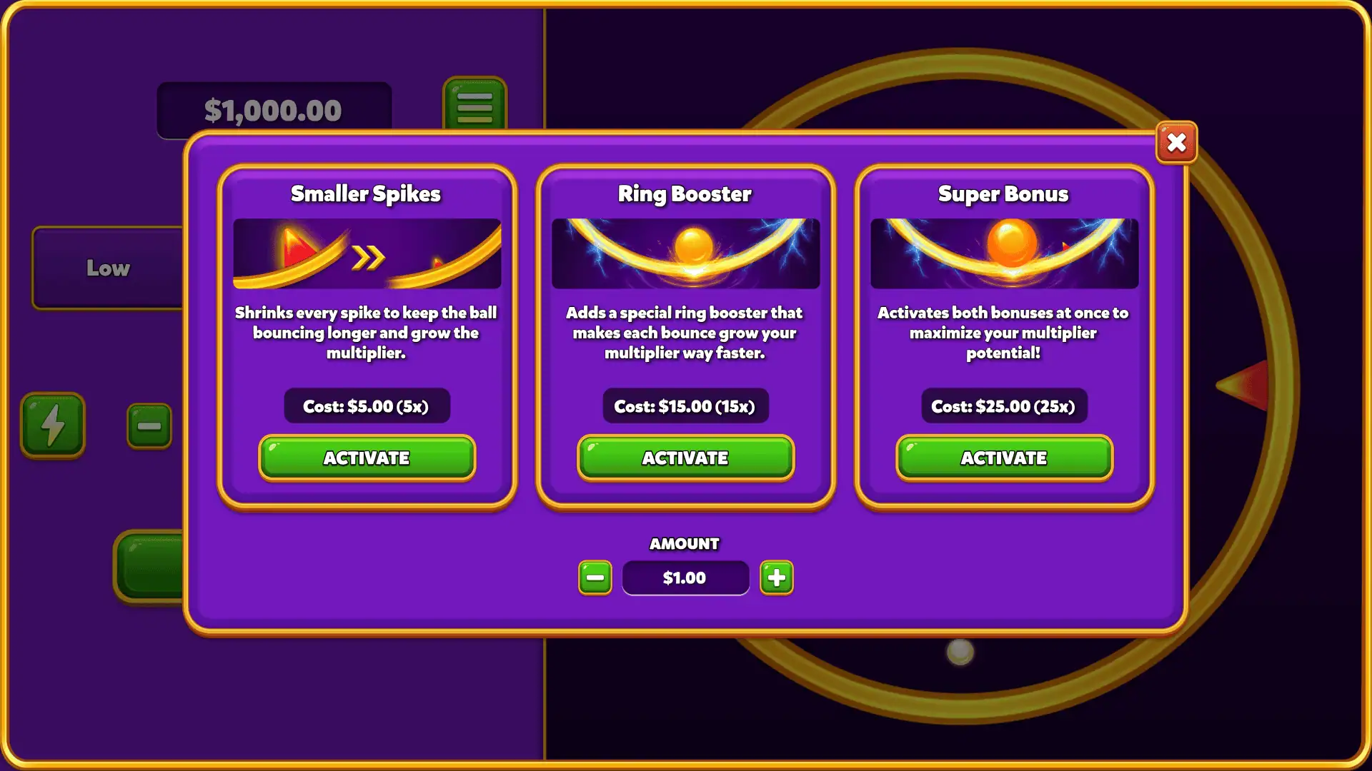 Spikes bonus buy menu