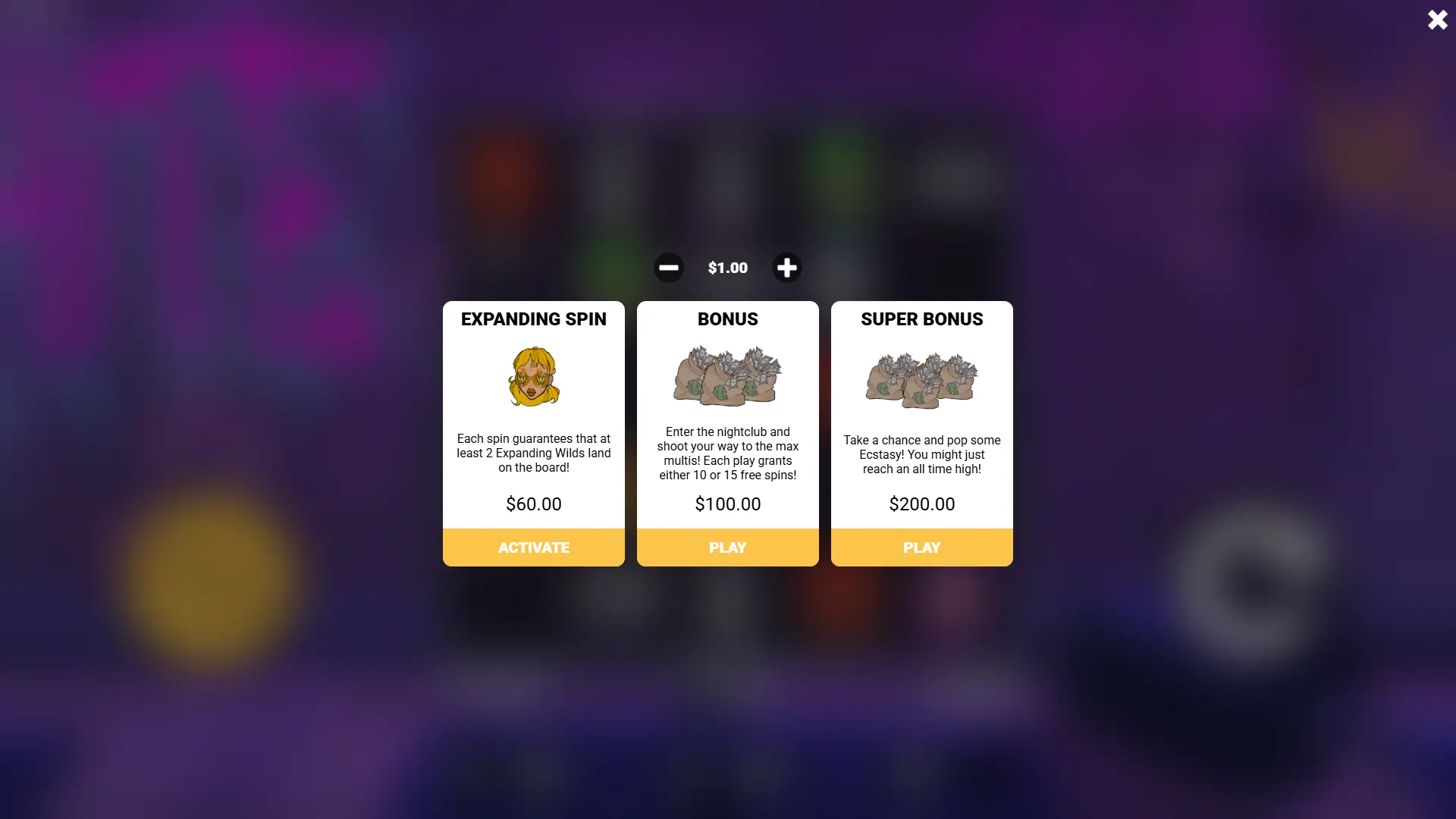 Ecstasy bonus buy menu