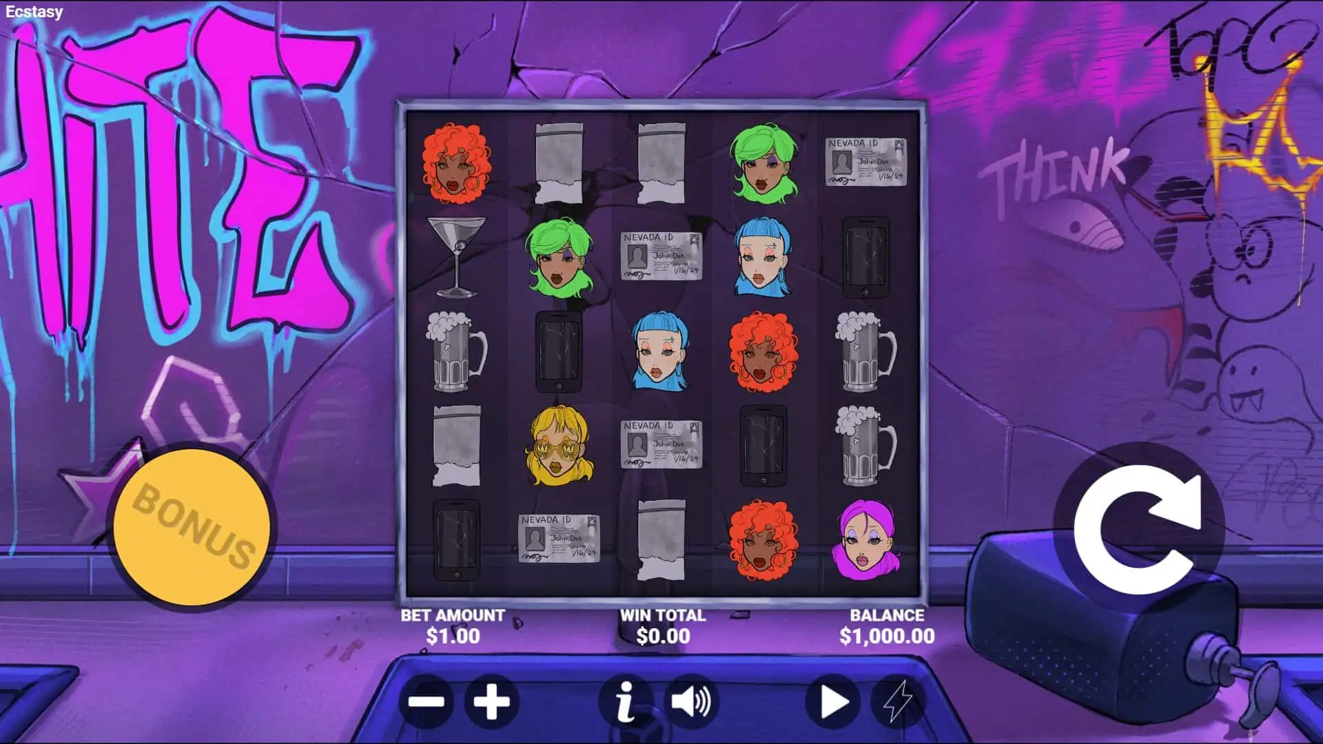 Ecstasy slot gameplay reels