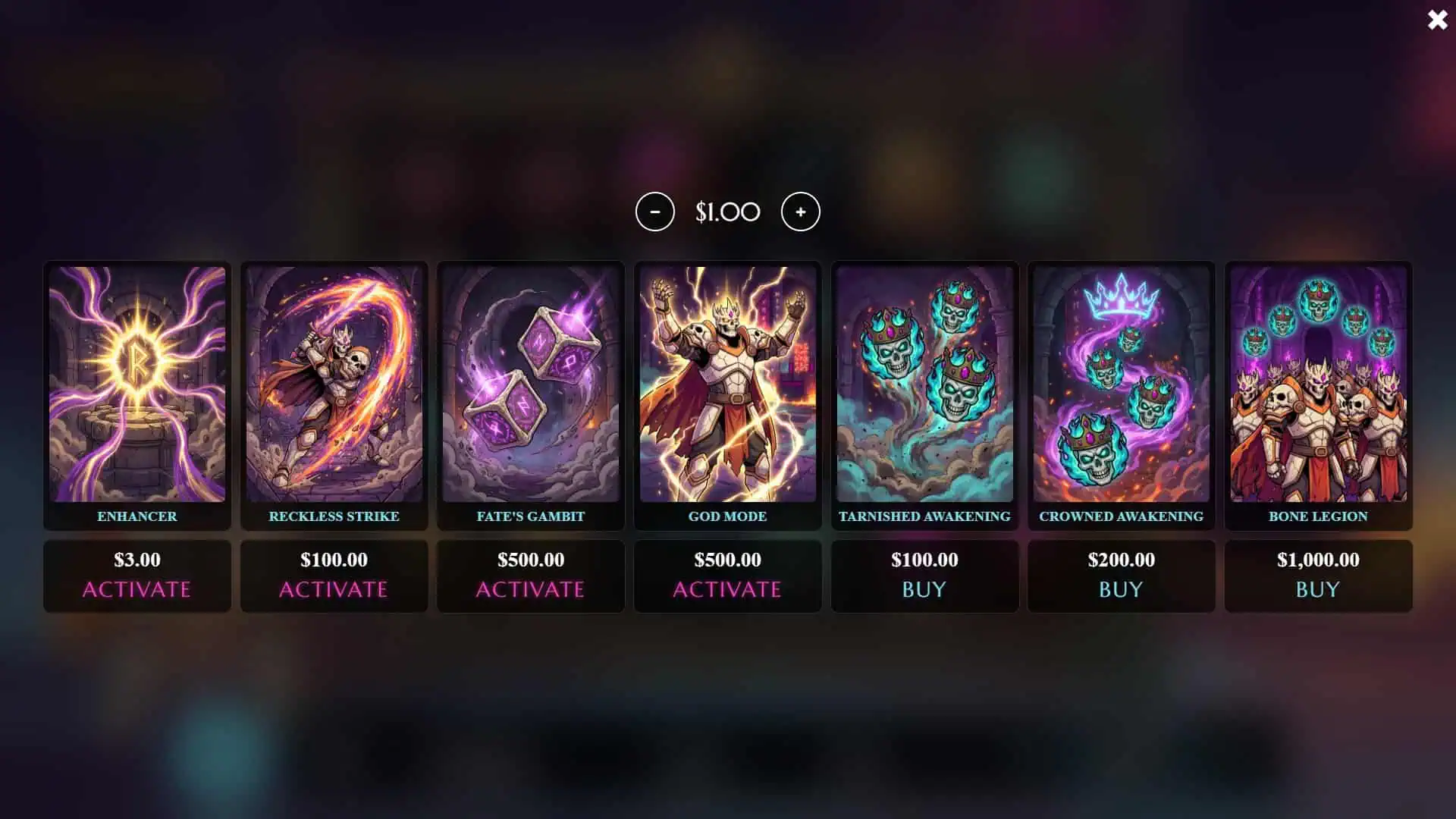 Tarnished Throne bonus buy menu