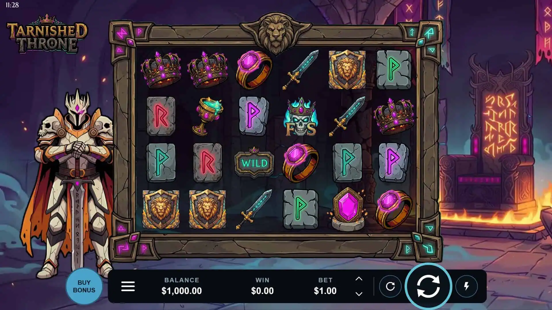 Tarnished Throne slot gameplay reels