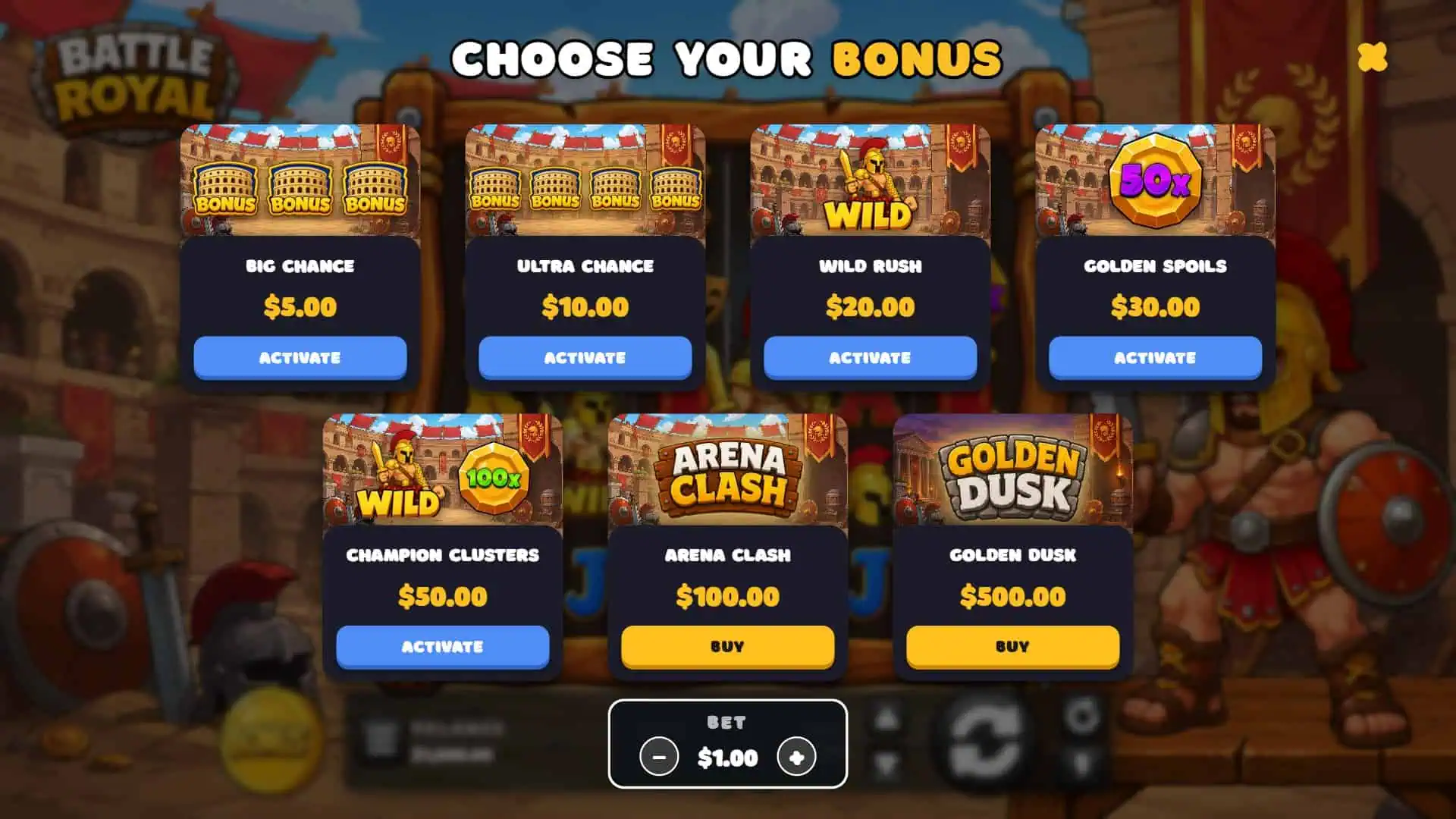 Battle Royal bonus buy menu