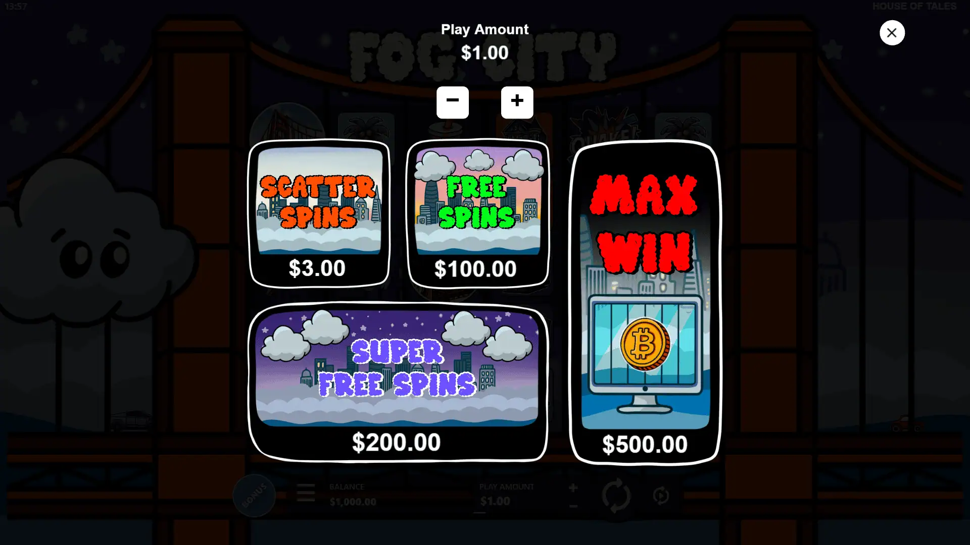 Fog City bonus buy menu