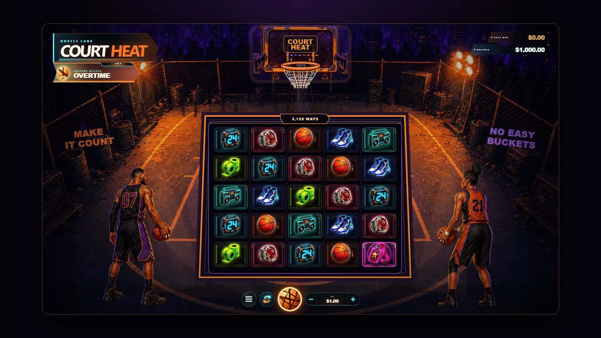Court Heat slot gameplay reels