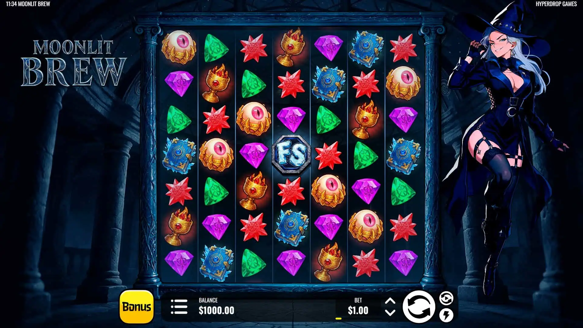 Moonlit Brew slot gameplay reels