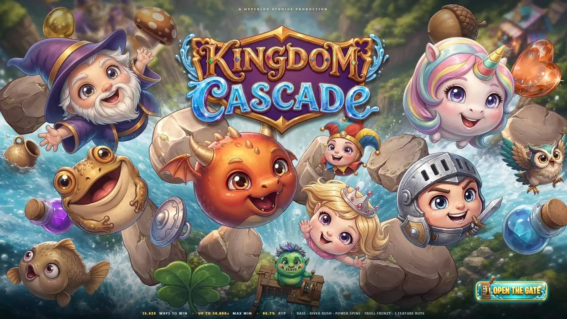 Kingdom Cascade slot intro screen