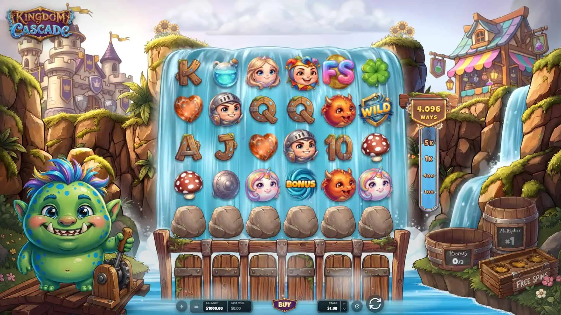 Kingdom Cascade slot gameplay reels