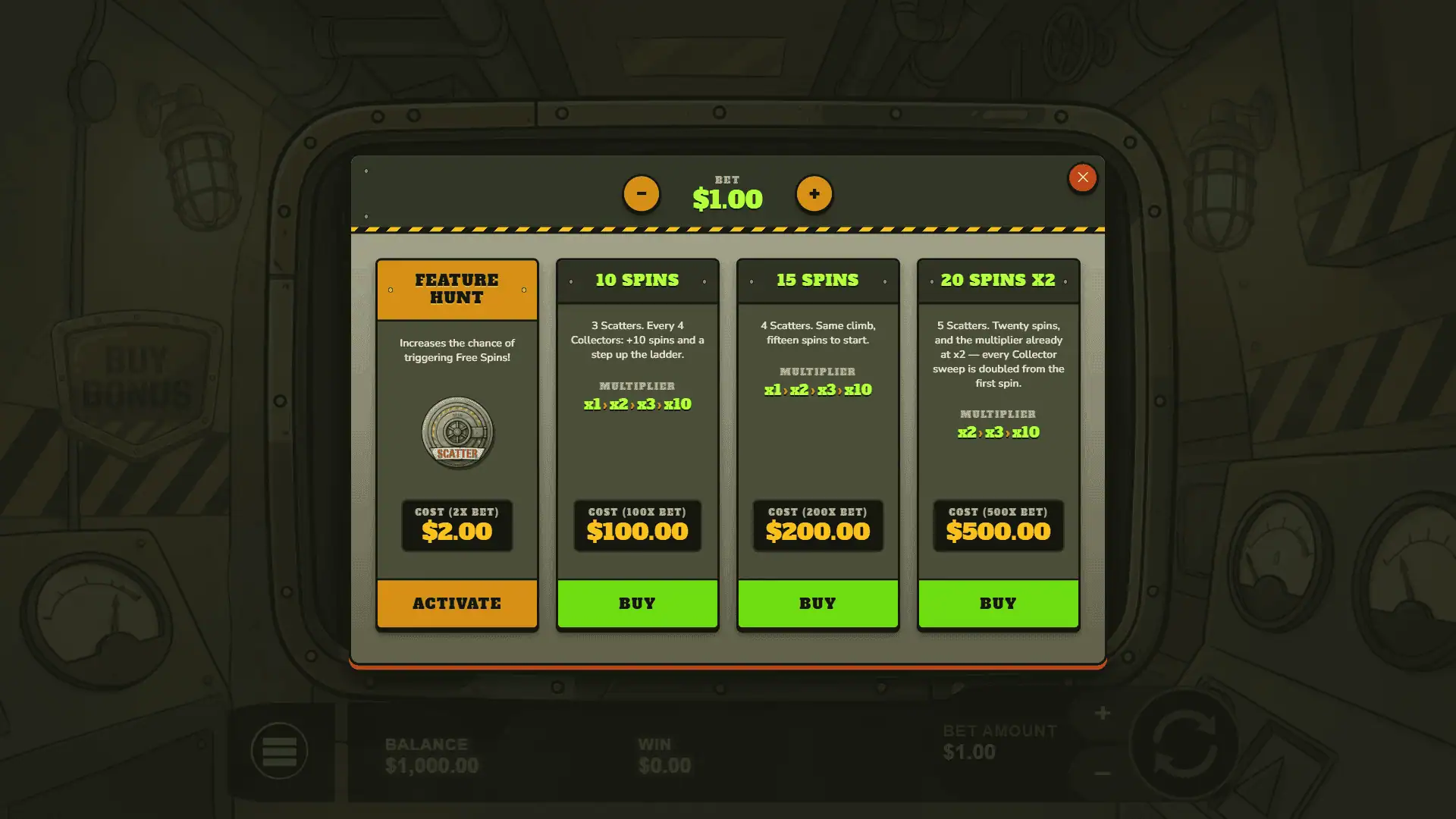 Big Bunker Bounty bonus buy menu