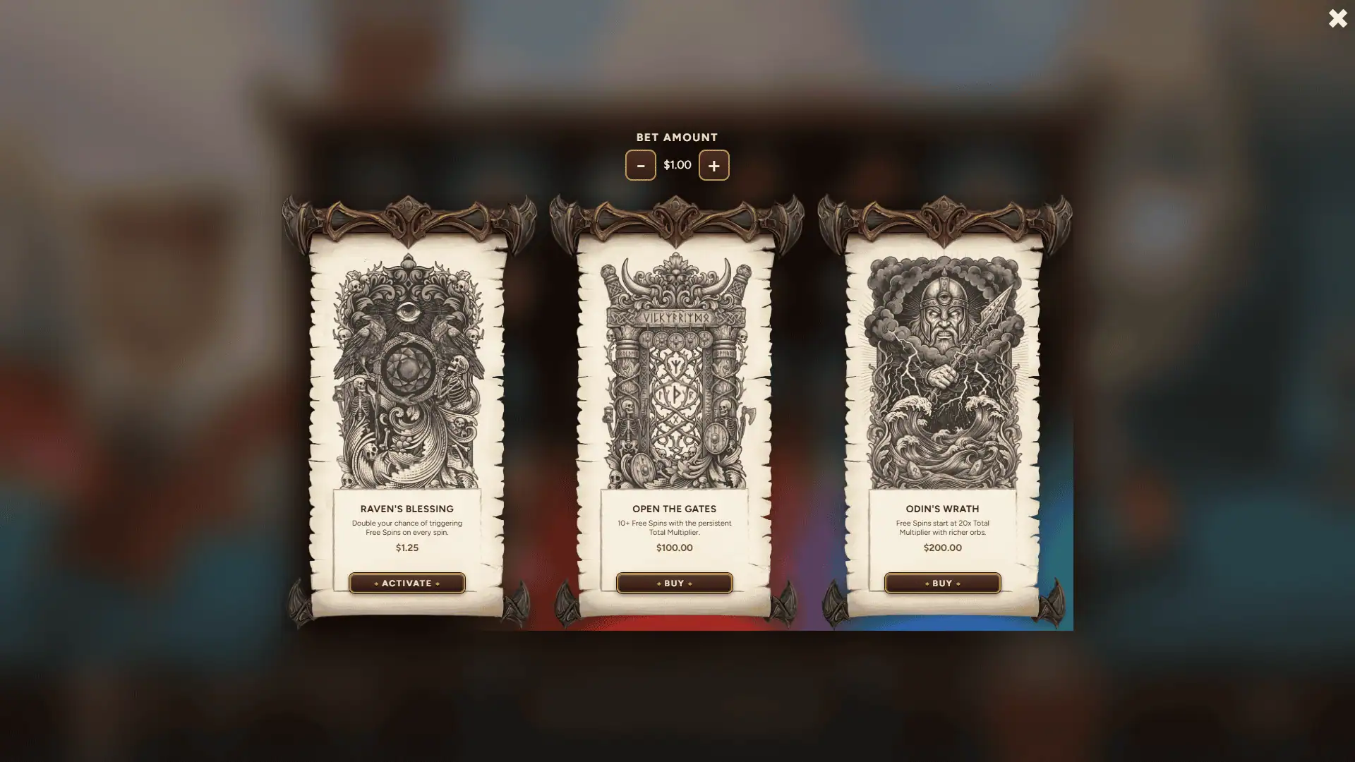 Viking Rush bonus buy menu