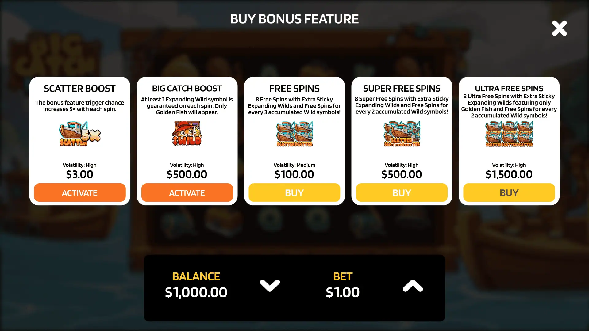 Big Catch Kitty bonus buy menu