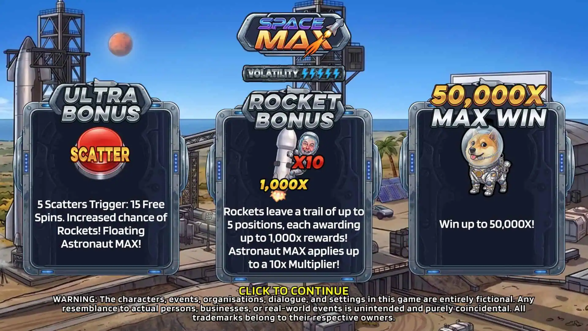 Space MAX slot intro screen