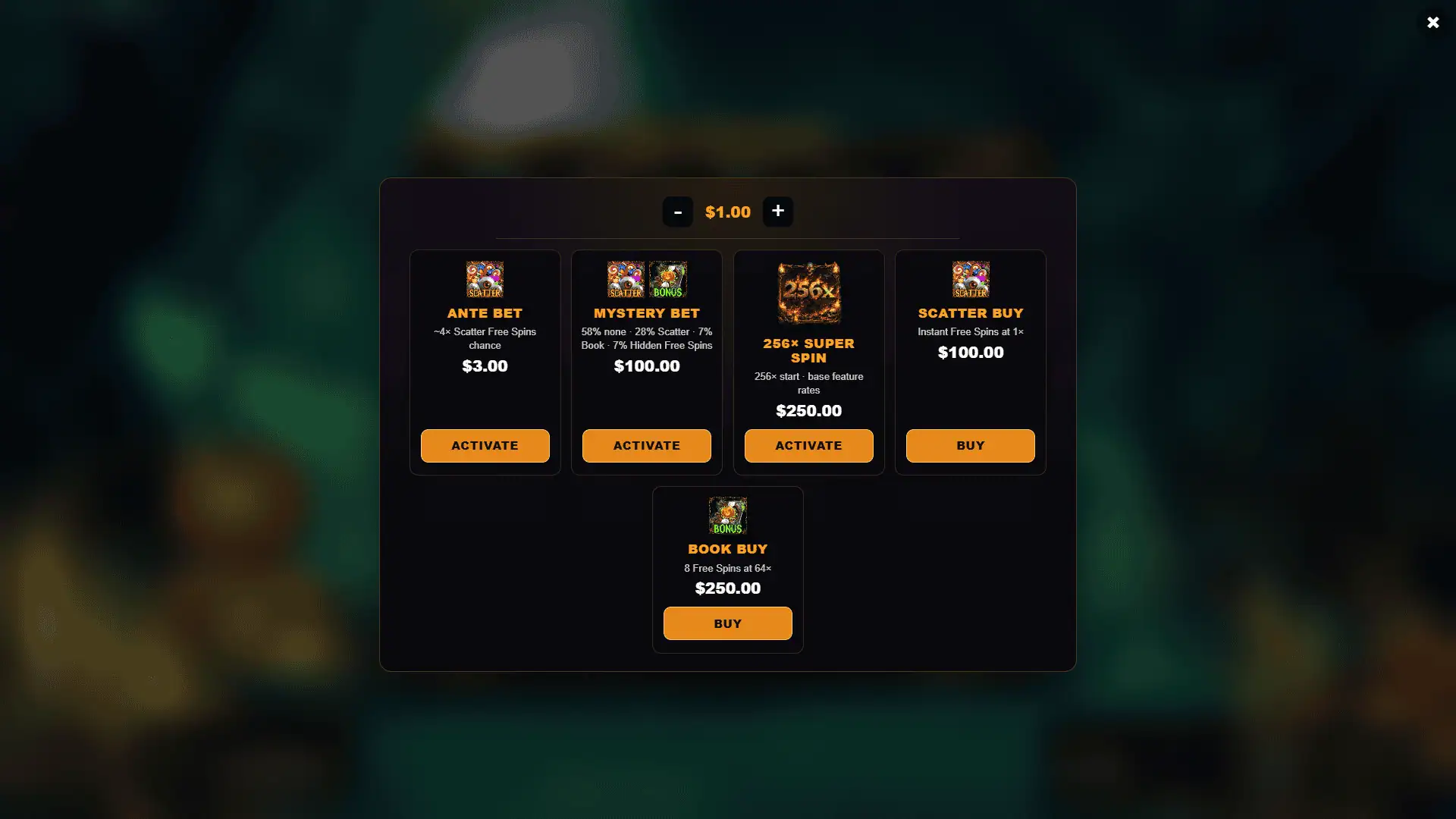 Book of Halloween 4096 bonus buy menu