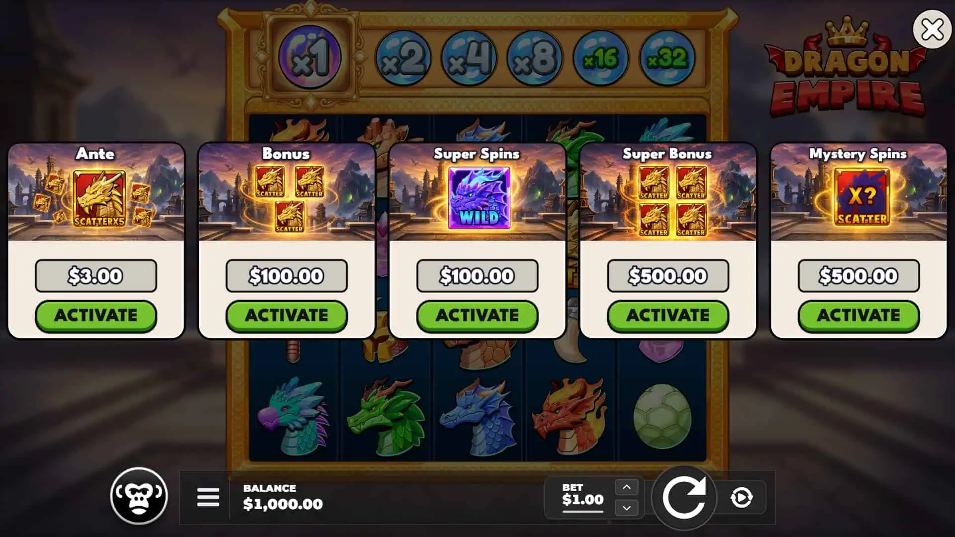 Dragon Empire bonus buy menu