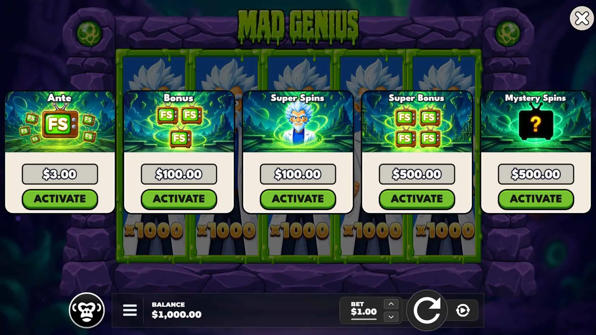 Mad Genius bonus buy menu