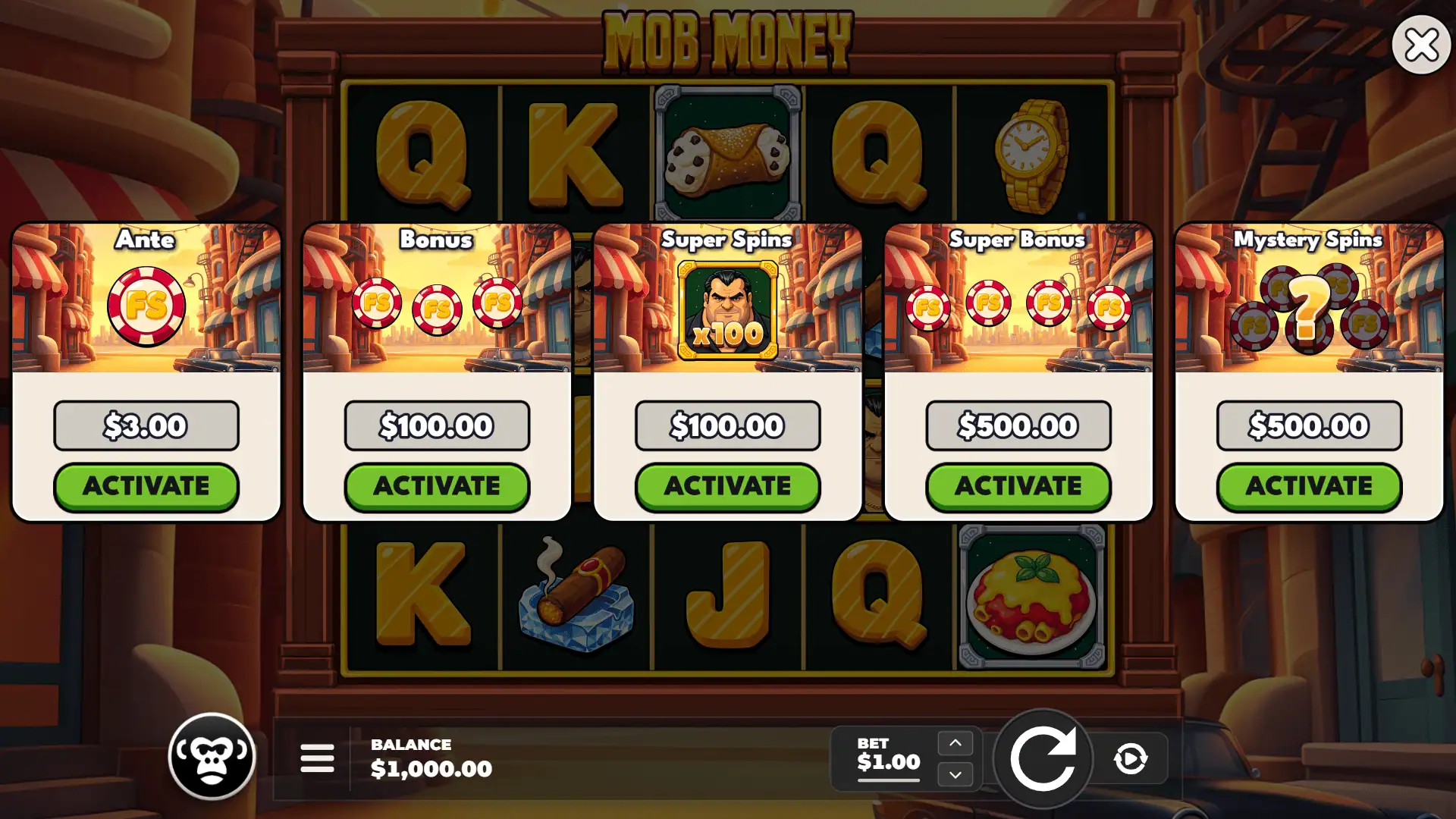 Mob Money bonus buy menu