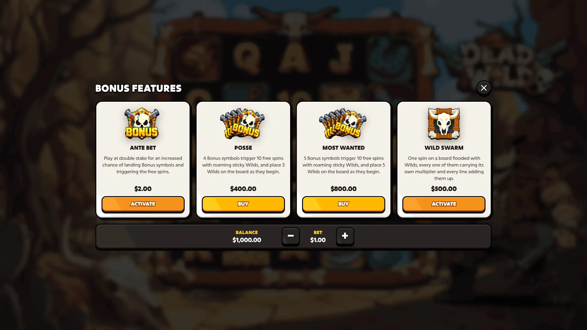 Dead Wild bonus buy menu