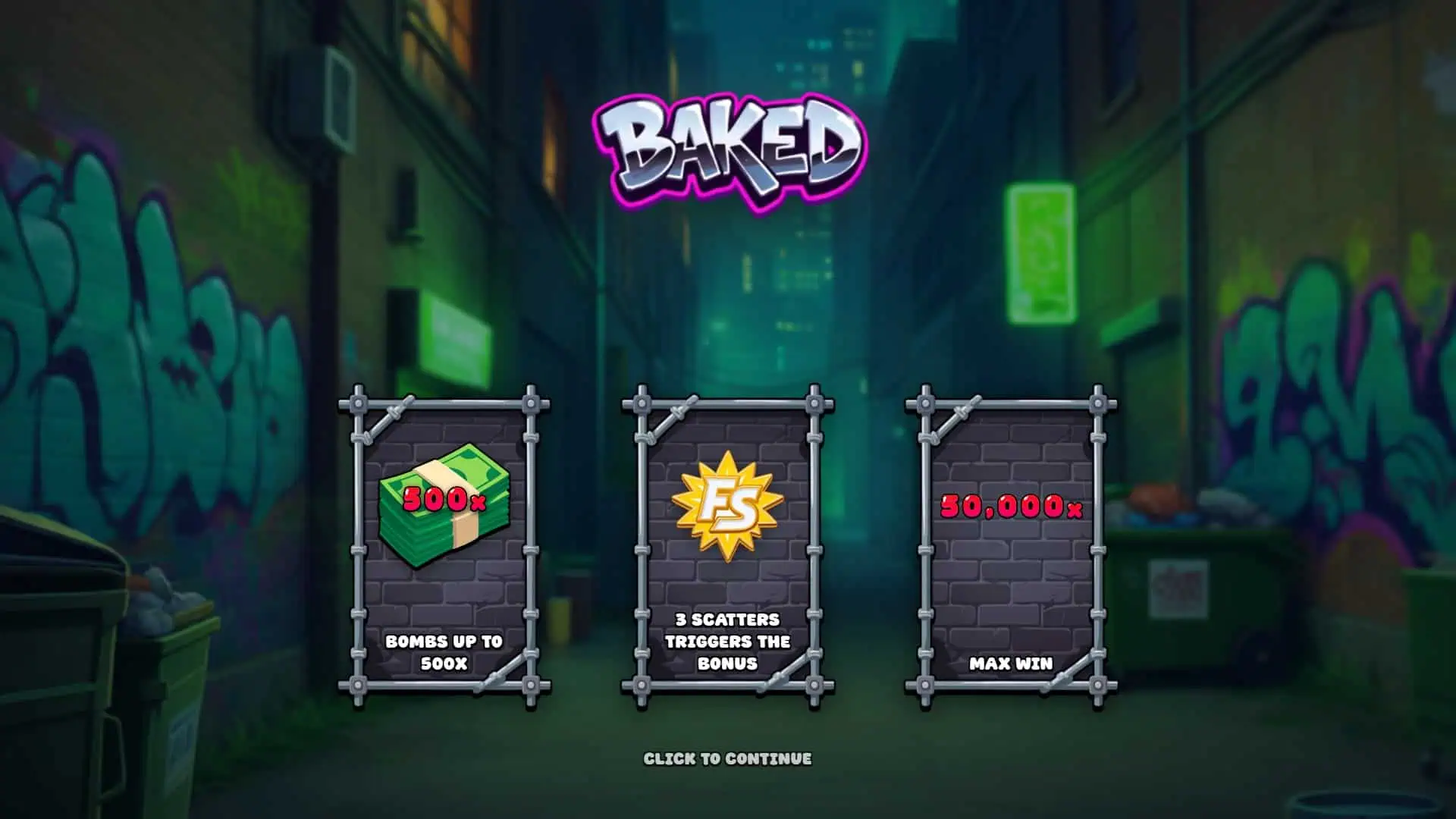 Baked slot intro screen