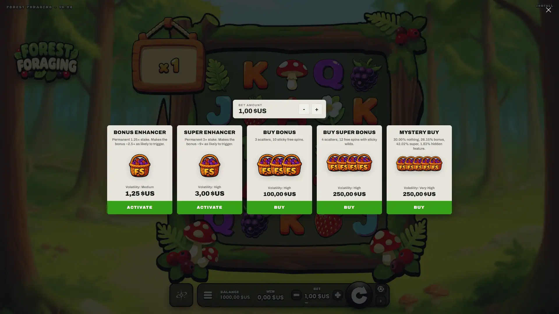 Forest Foraging bonus buy menu