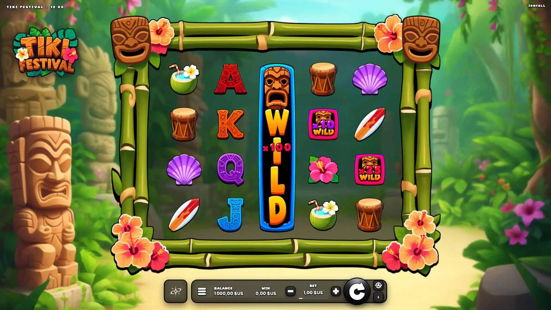 Tiki Festival slot gameplay reels