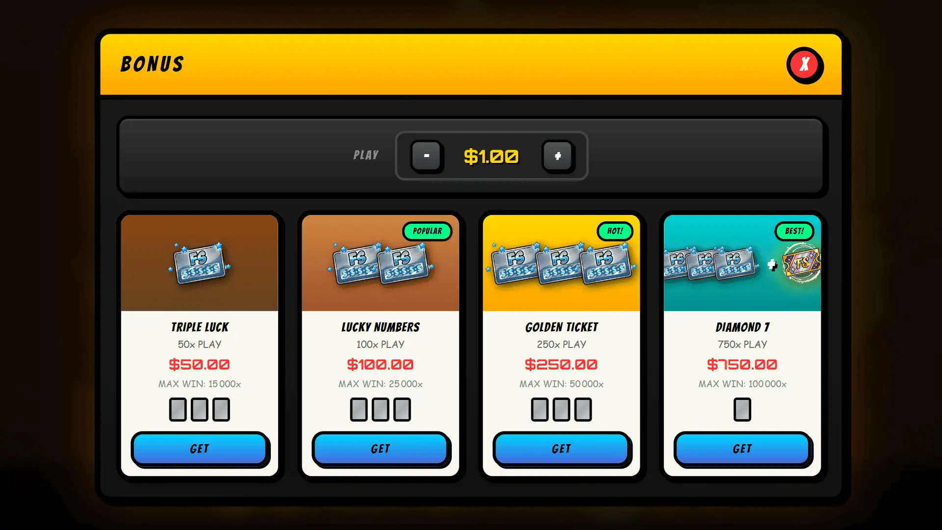 Scratch Mania bonus buy menu