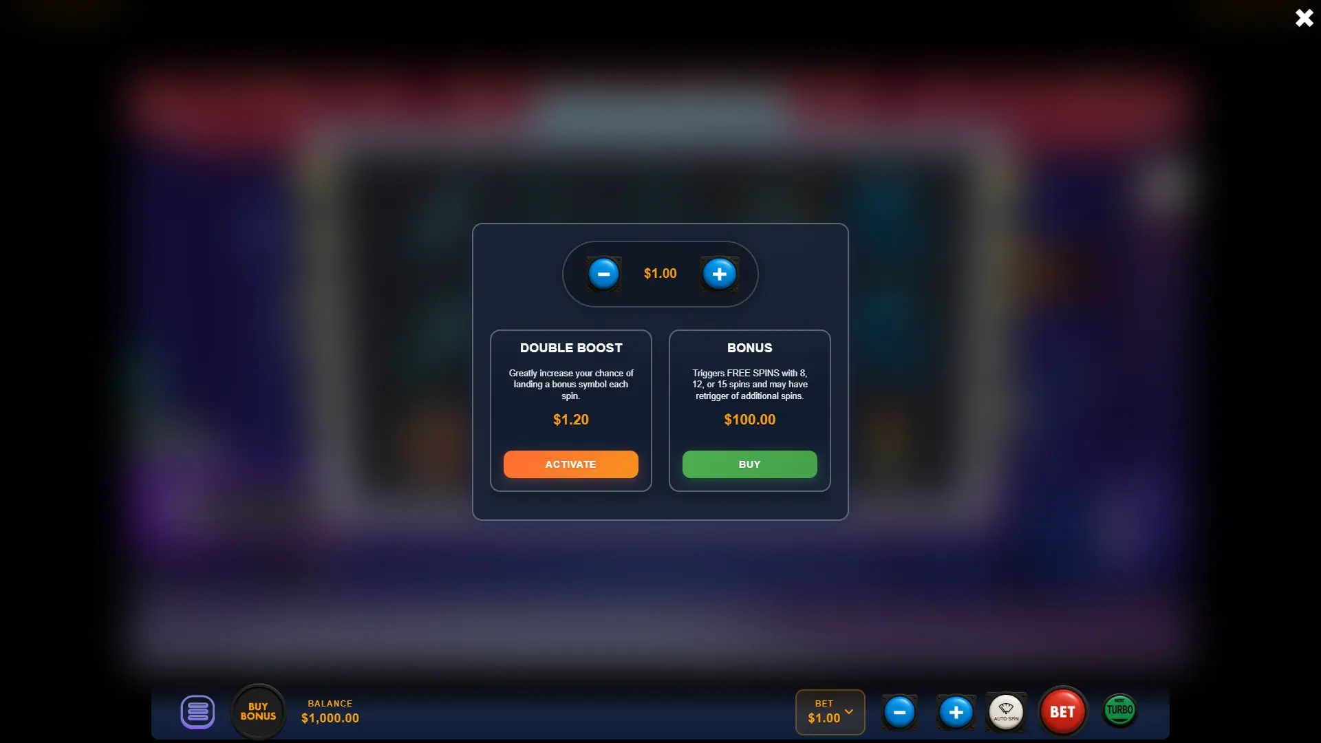 Nitro Rush bonus buy menu