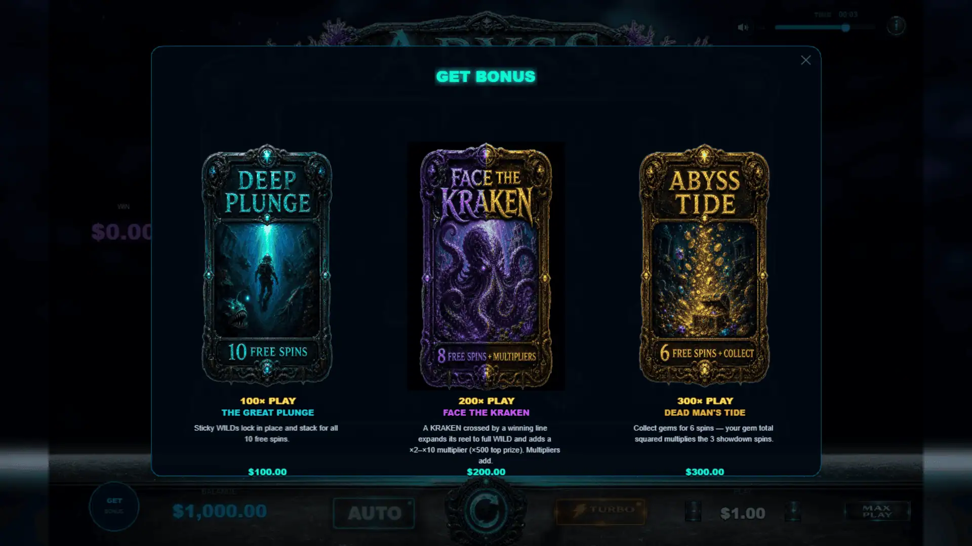 Abyss bonus buy menu