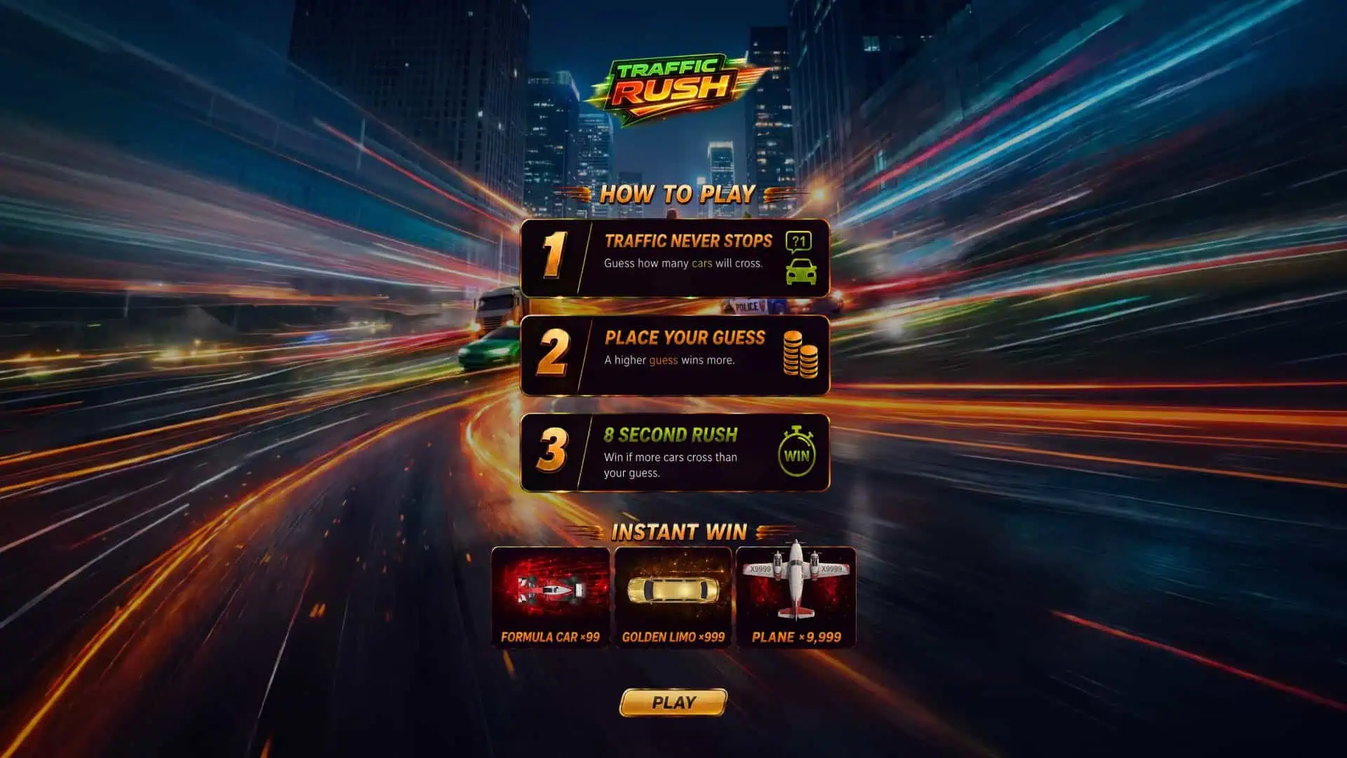 Traffic Rush slot intro screen