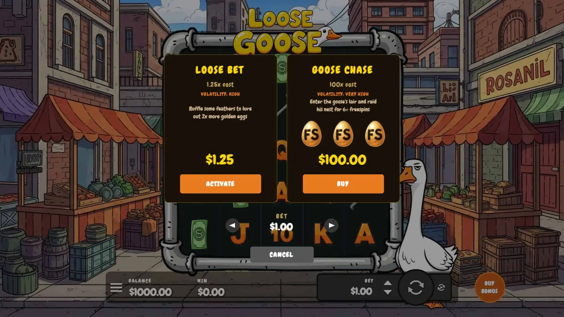 Loose Goose bonus buy menu