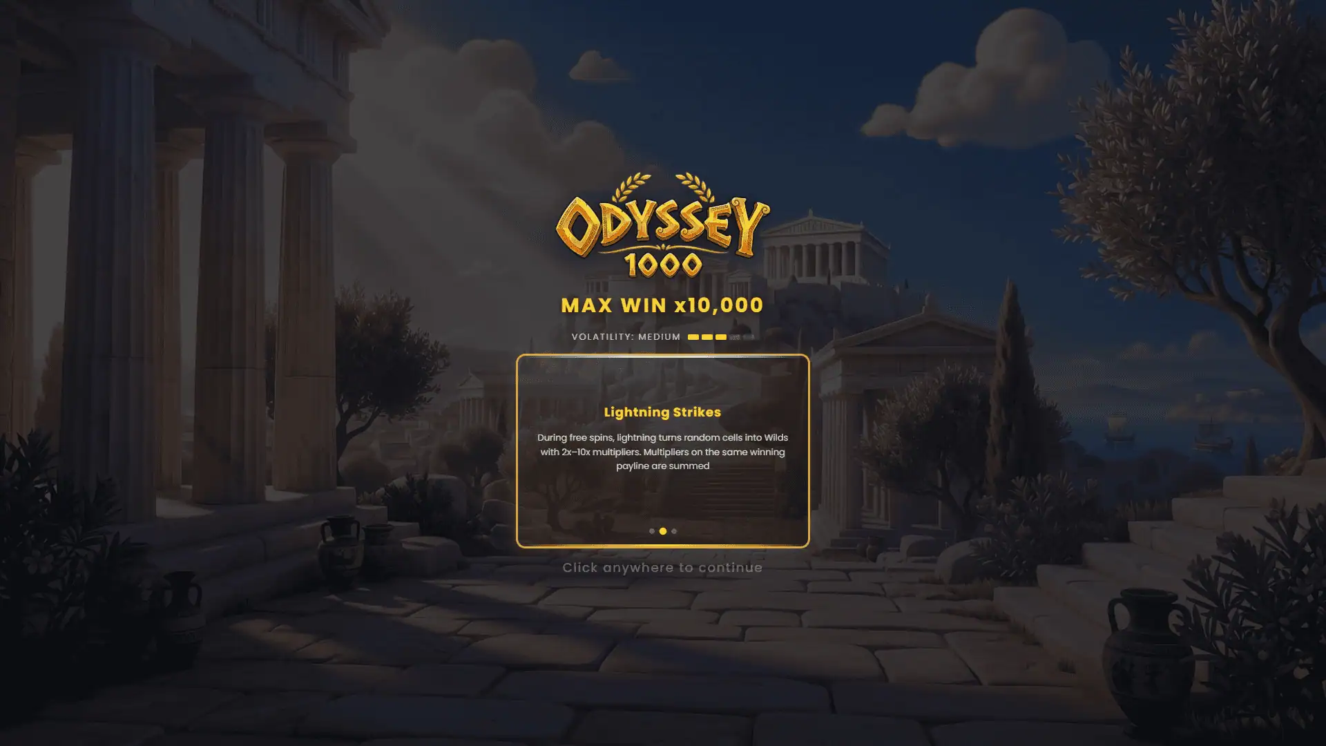 Odyssey 1000 slot intro screen