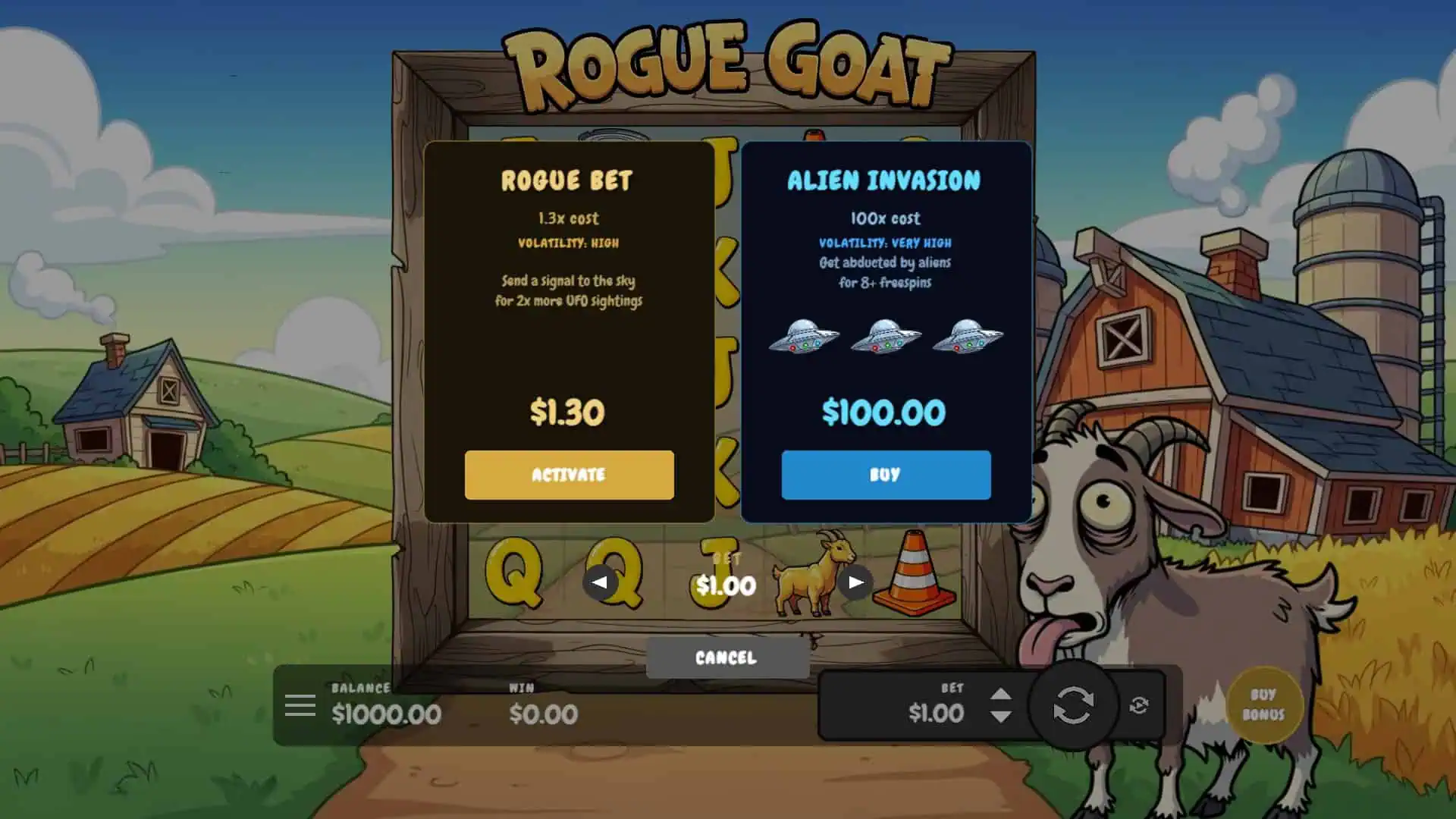 Rogue Goat bonus buy menu