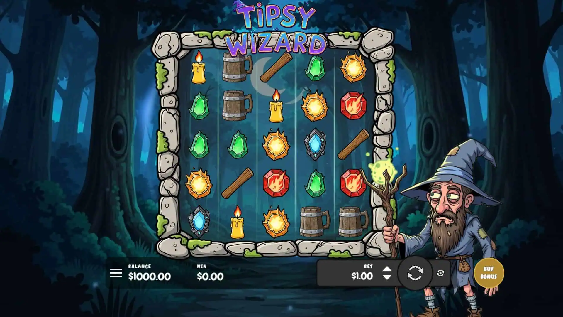 Tipsy Wizard slot gameplay reels