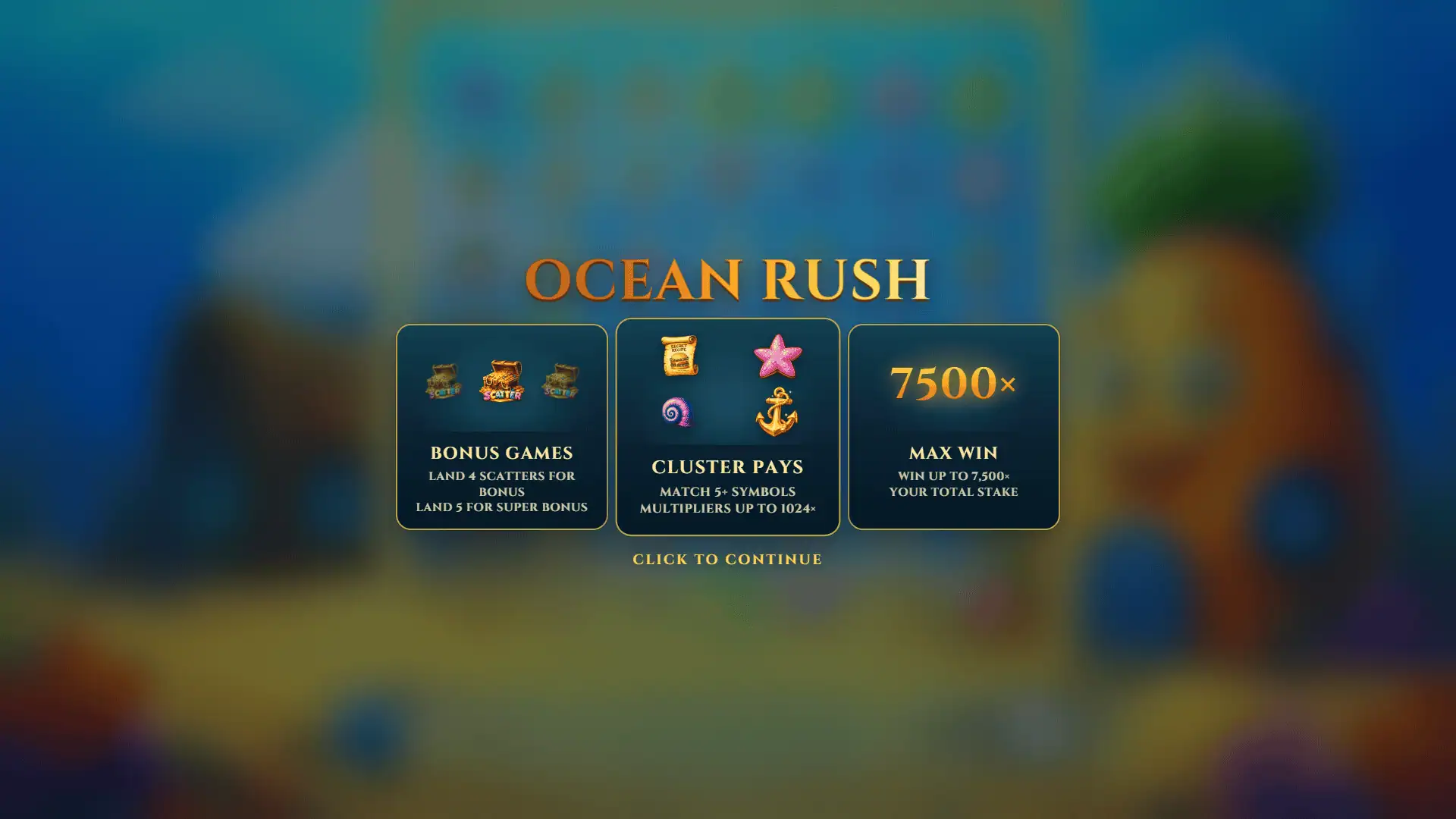 Ocean Rush slot intro screen