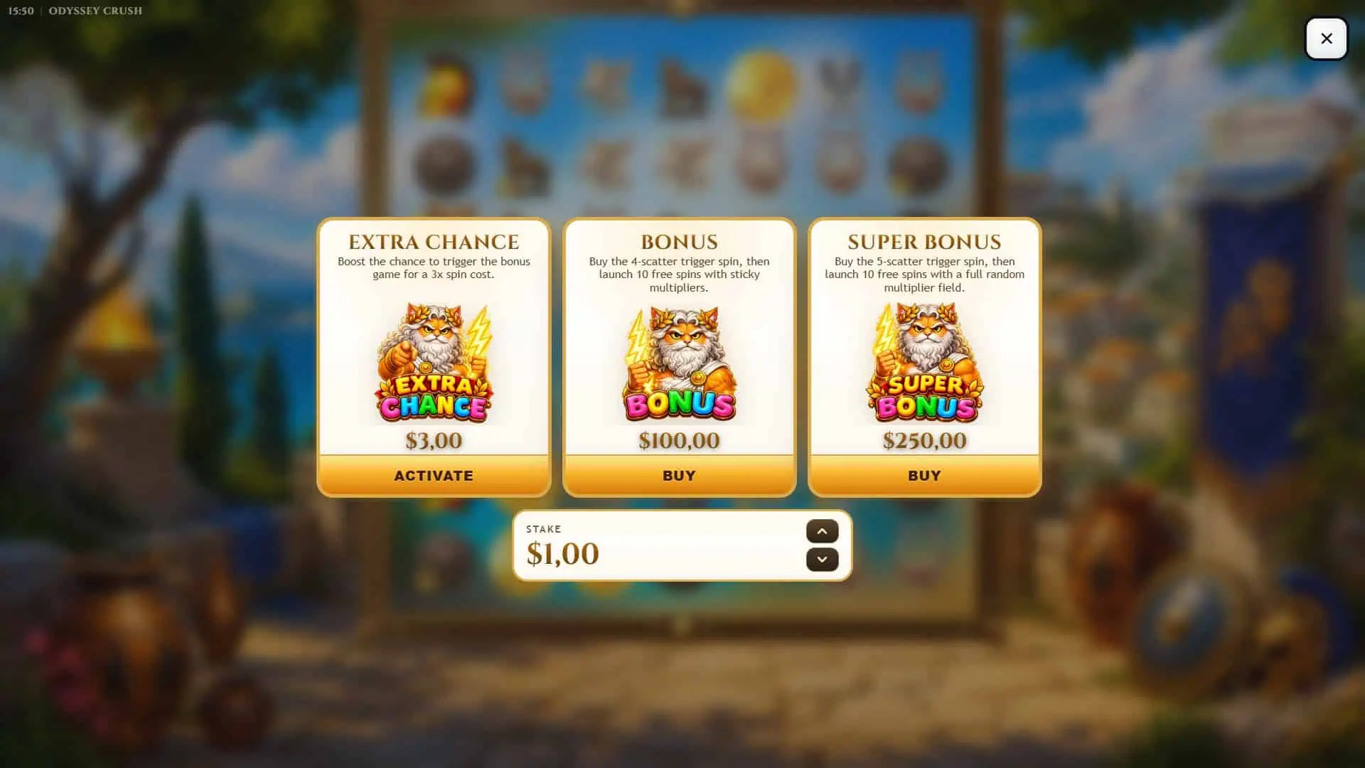 Odyssey Crush bonus buy menu
