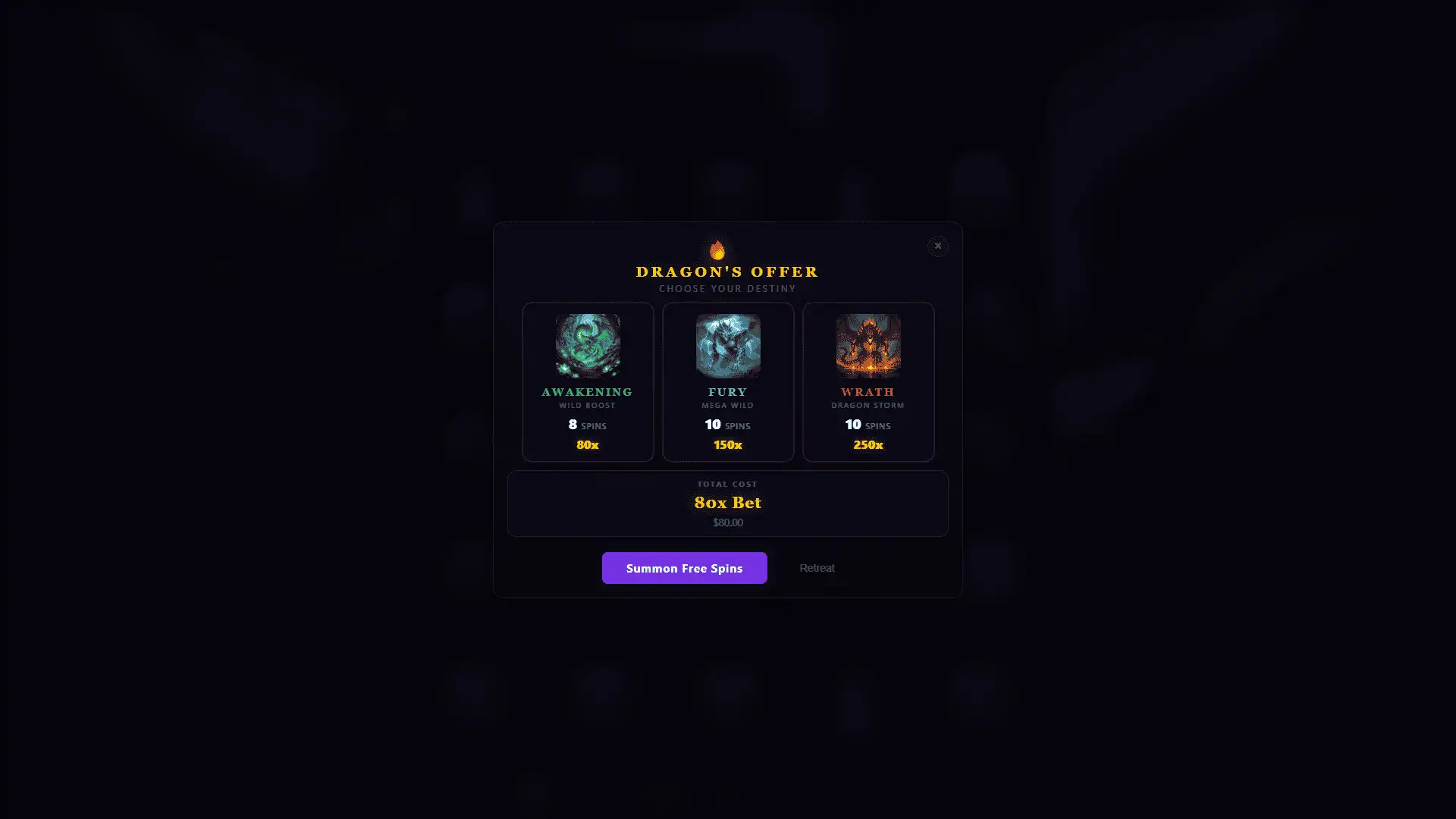 Dragonspire X bonus buy menu