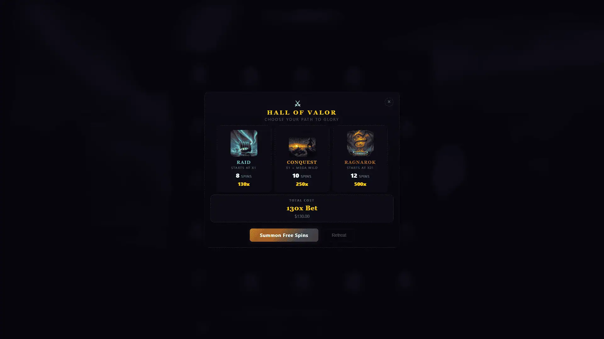Outlanders realm of Legends bonus buy menu