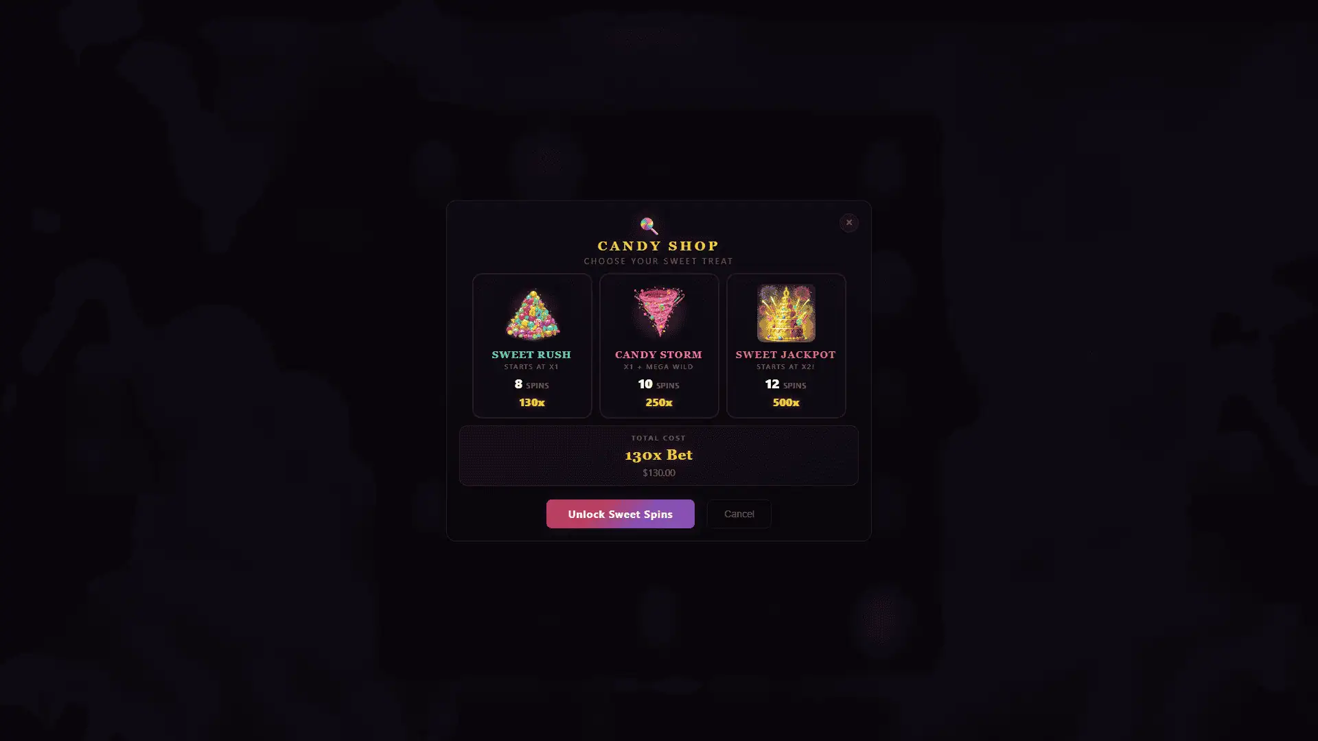 Sugarspire bonus buy menu