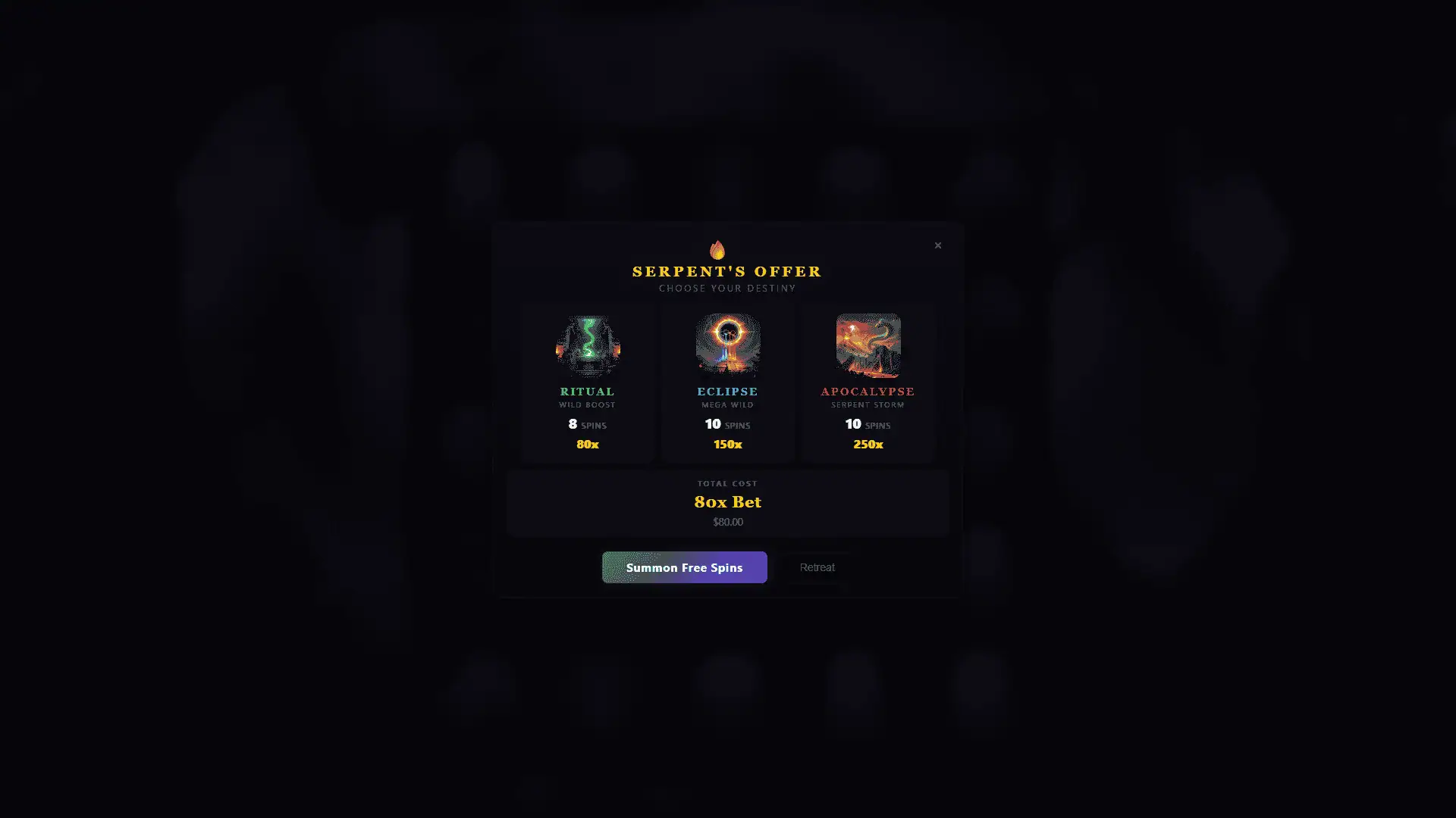 Temple of Serpents bonus buy menu