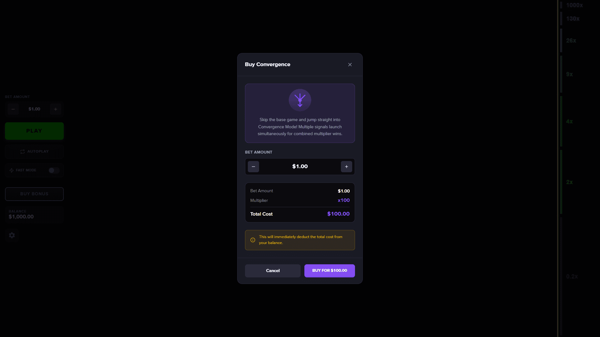 Splitter bonus buy menu